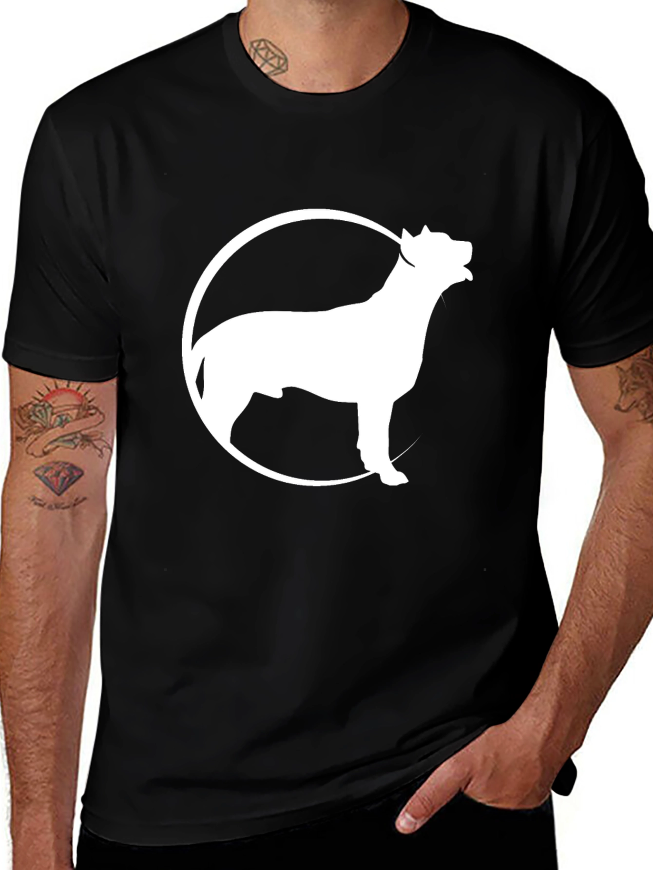 Variant 25 of Men's Black Dog Circle Graphic Tee