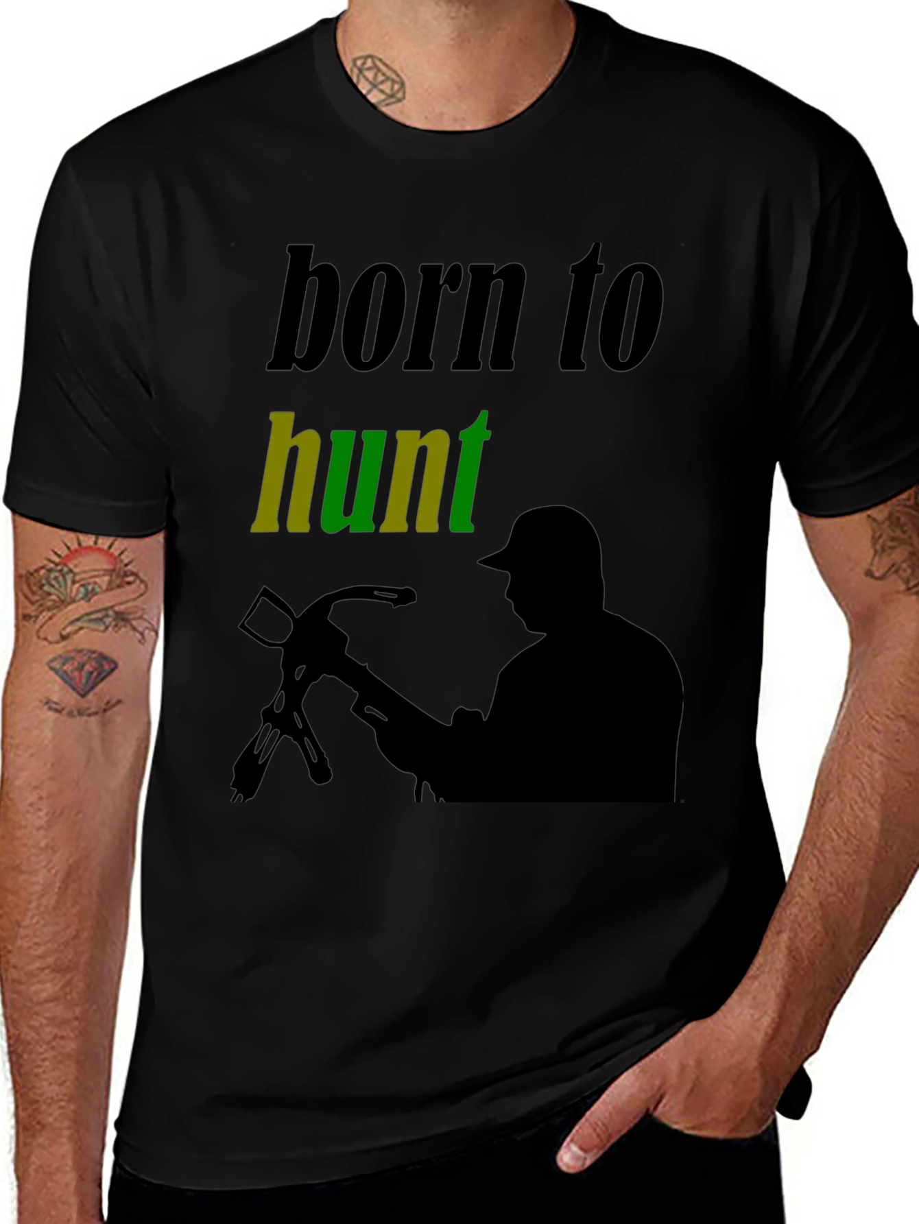 Variant 12 of Born to Hunt Graphic Tee - Hunting Silhouette T-Shirt