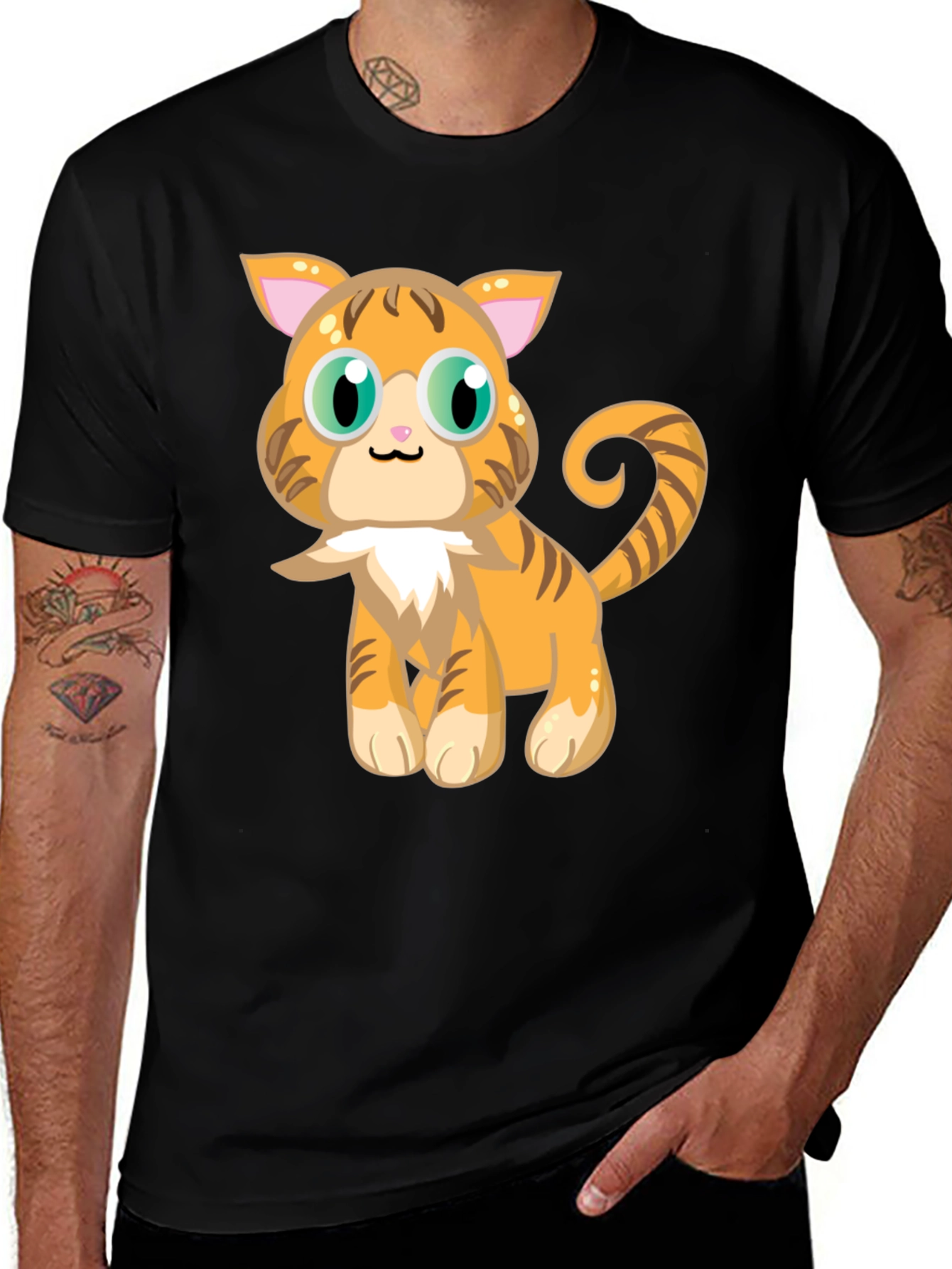 Variant 6 of Cute Cartoon Cat Graphic Tee - Black