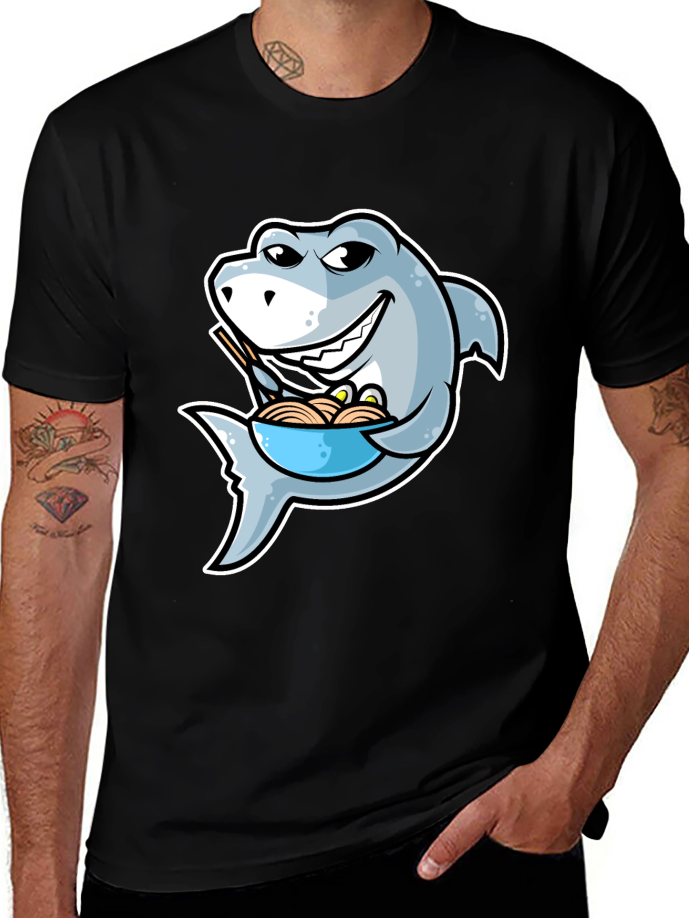 Shark Ramen T-Shirt - Funny Cartoon Graphic Tee