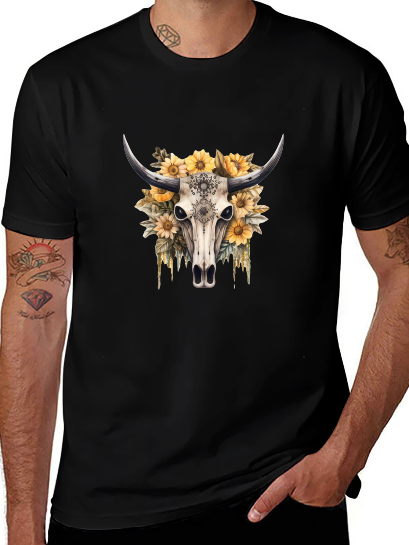 Bull Skull & Sunflower Graphic Tee