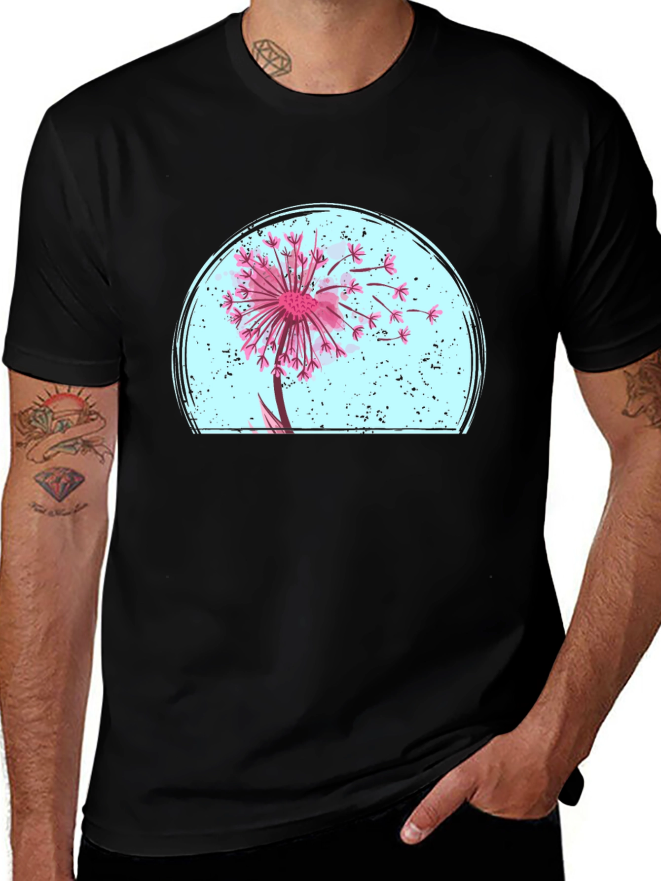Variant 19 of Dandelion Graphic Tee - Relaxed Fit Black T-Shirt