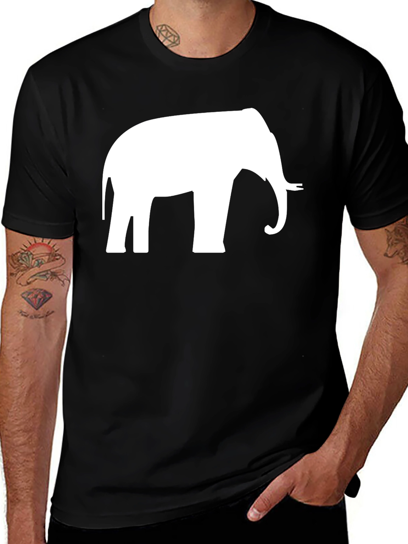 Variant 6 of Elephant Graphic Print Crew Neck T-Shirt