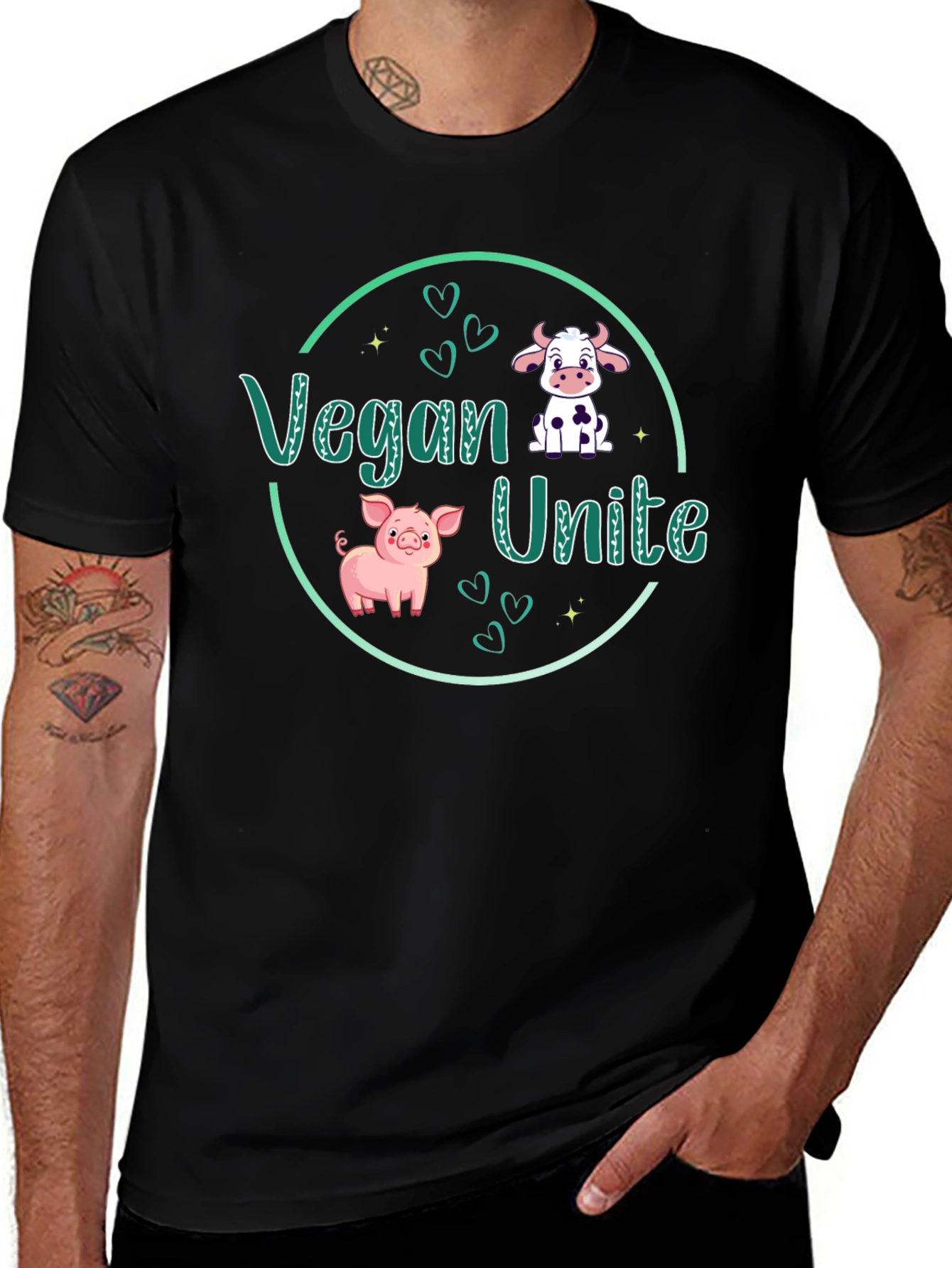 Variant 30 of Vegan Unite Graphic Tee - Cute Animals & Vegan Slogan T-Shirt