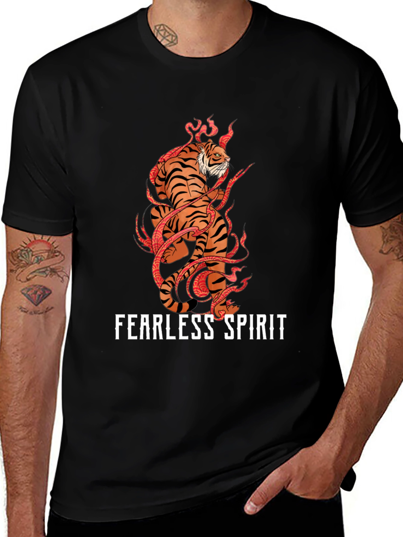 Variant 26 of Fearless Spirit Tiger Graphic Tee - Black Cotton Comfort