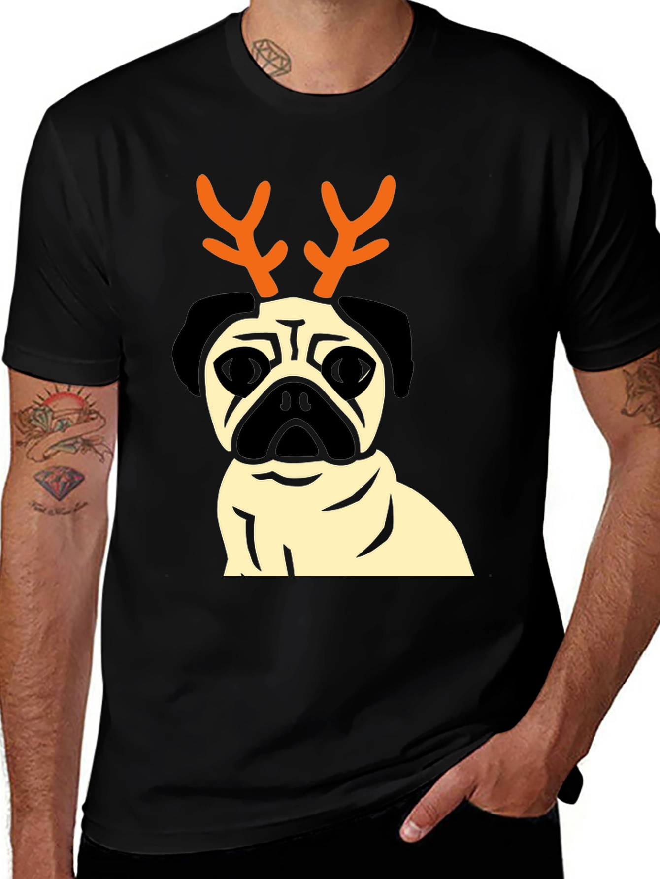 Variant 19 of Holiday Pug Reindeer Graphic Tee