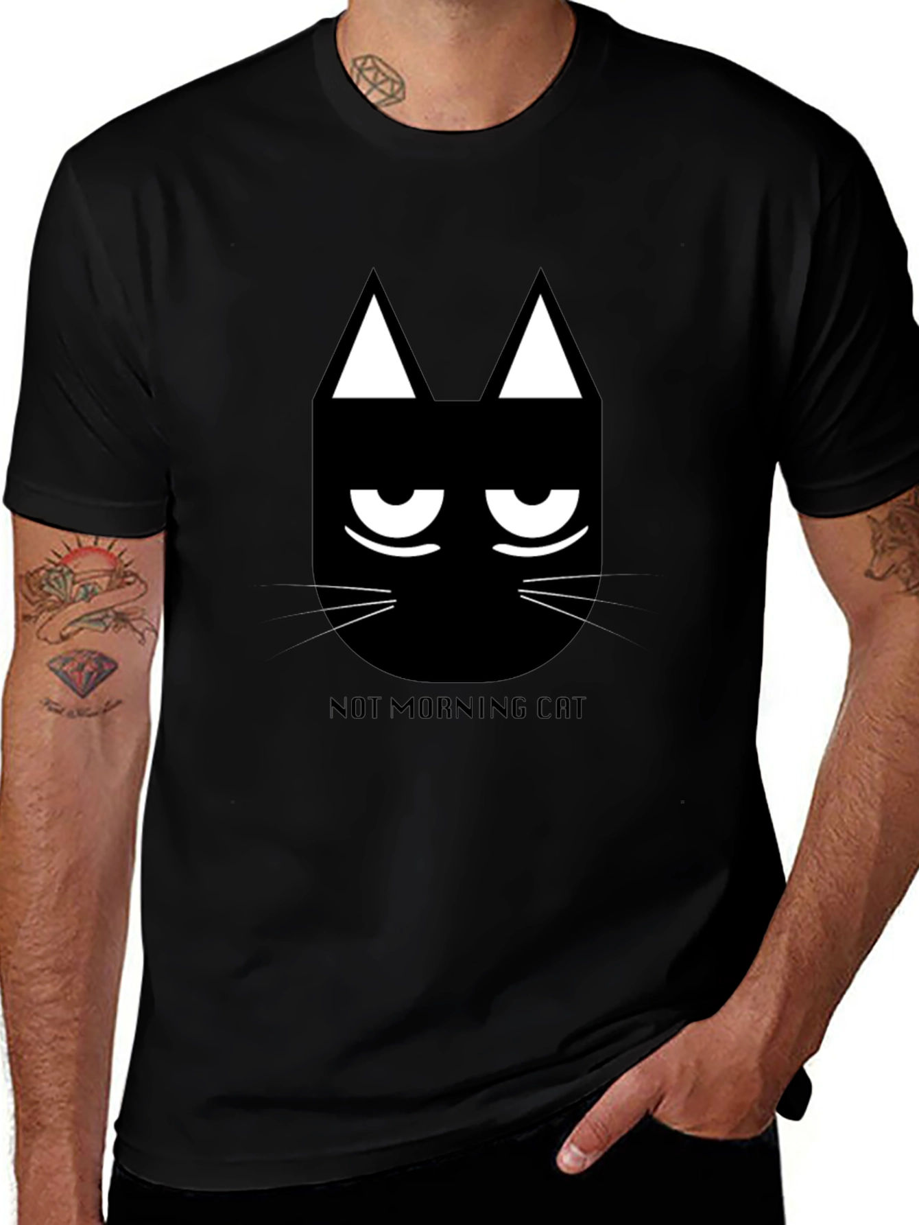 Variant 19 of Not Morning Cat Black Graphic Tee - Funny & Stylish