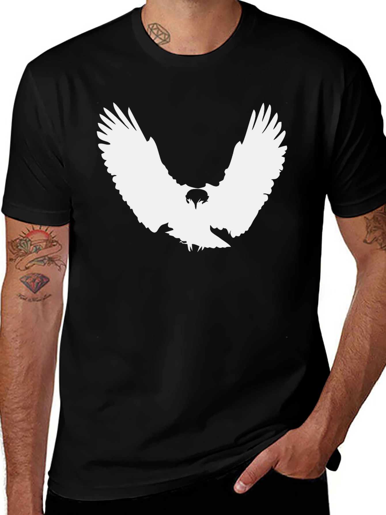 Variant 30 of Black T-Shirt with White Eagle Graphic