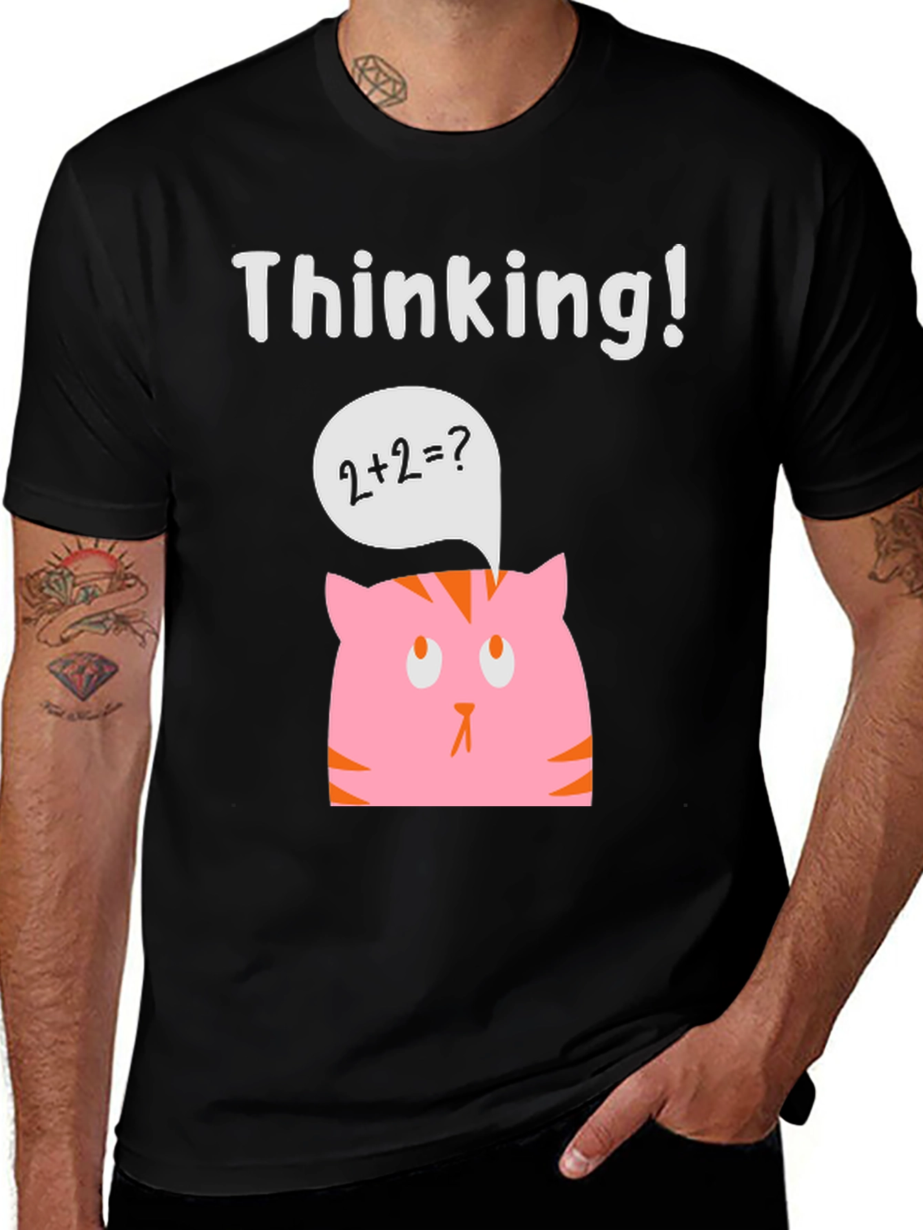 Variant 11 of Thinking Cat Graphic Tee - Math Problem Design