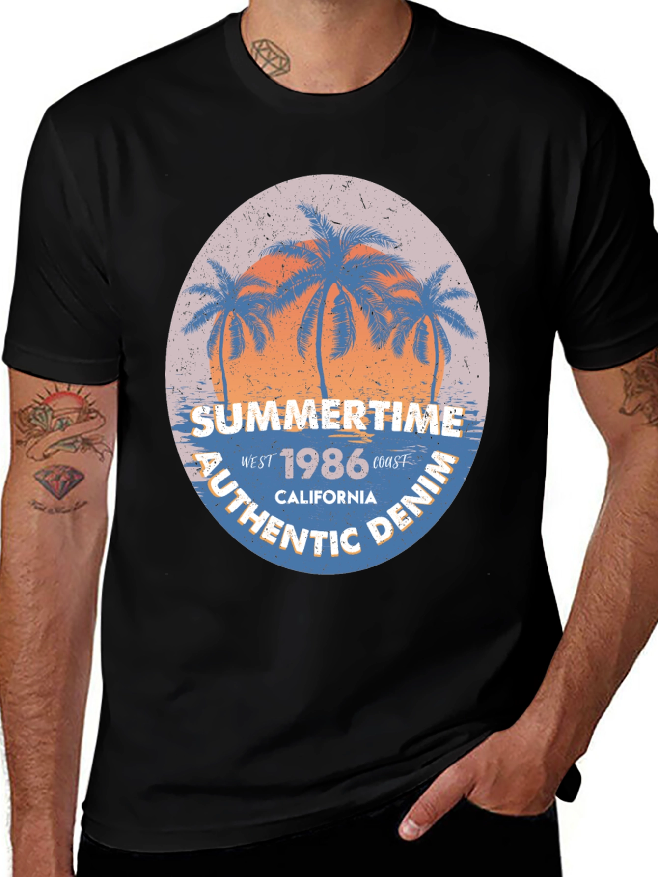 Variant 20 of Summertime Graphic T-Shirt - Palm Trees, California, Denim