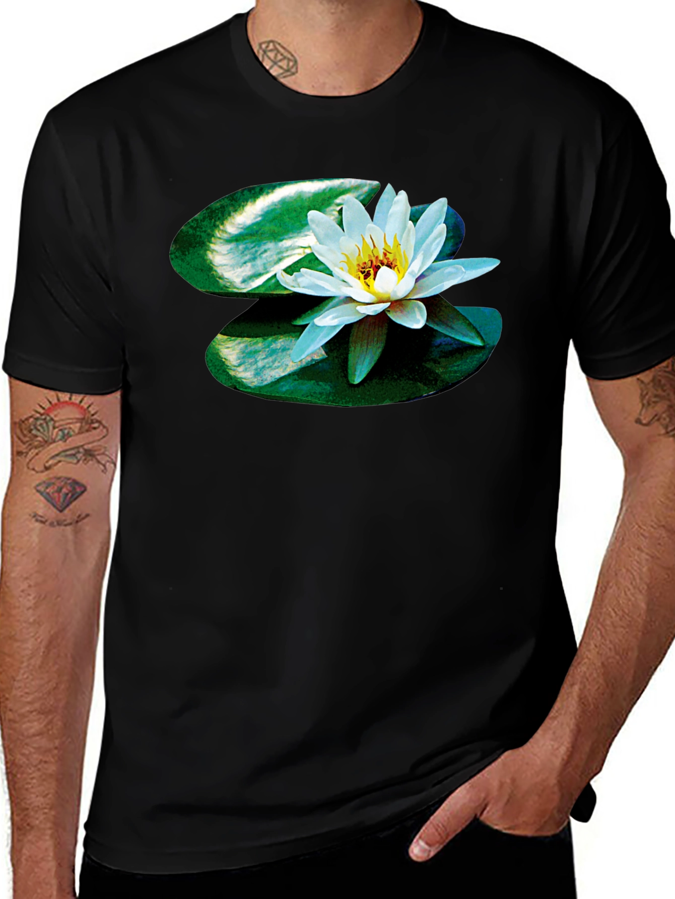 Variant 17 of Lotus Blossom Graphic Tee - Black