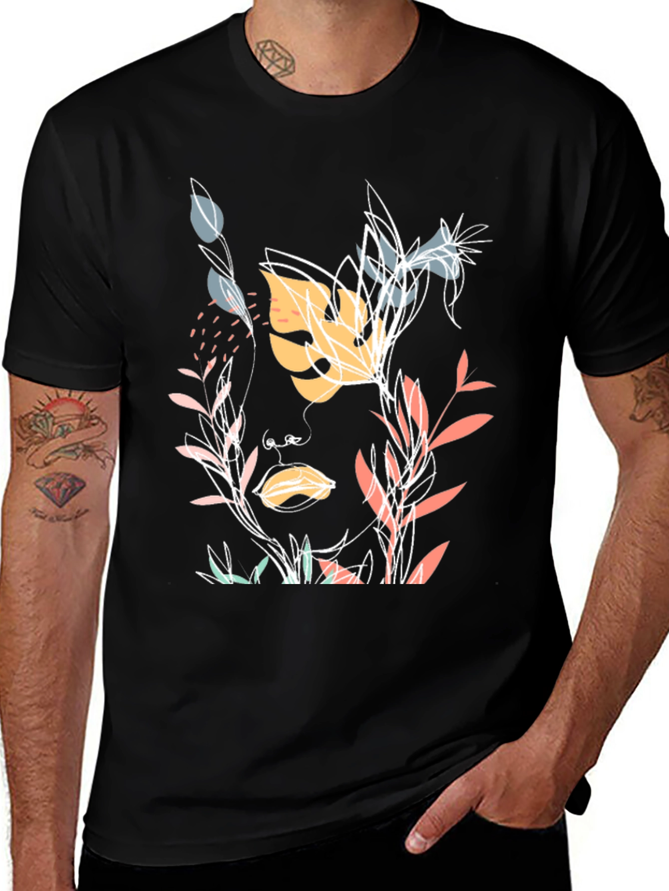 Variant 18 of Botanical Face Graphic Black T-Shirt