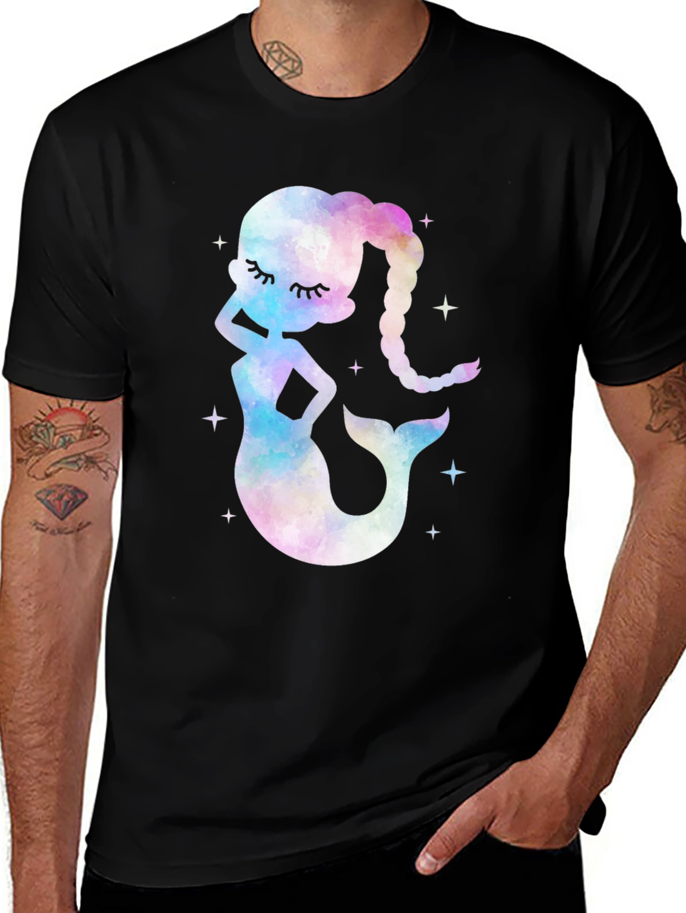 Variant 22 of Watercolor Mermaid Graphic Tee - Black