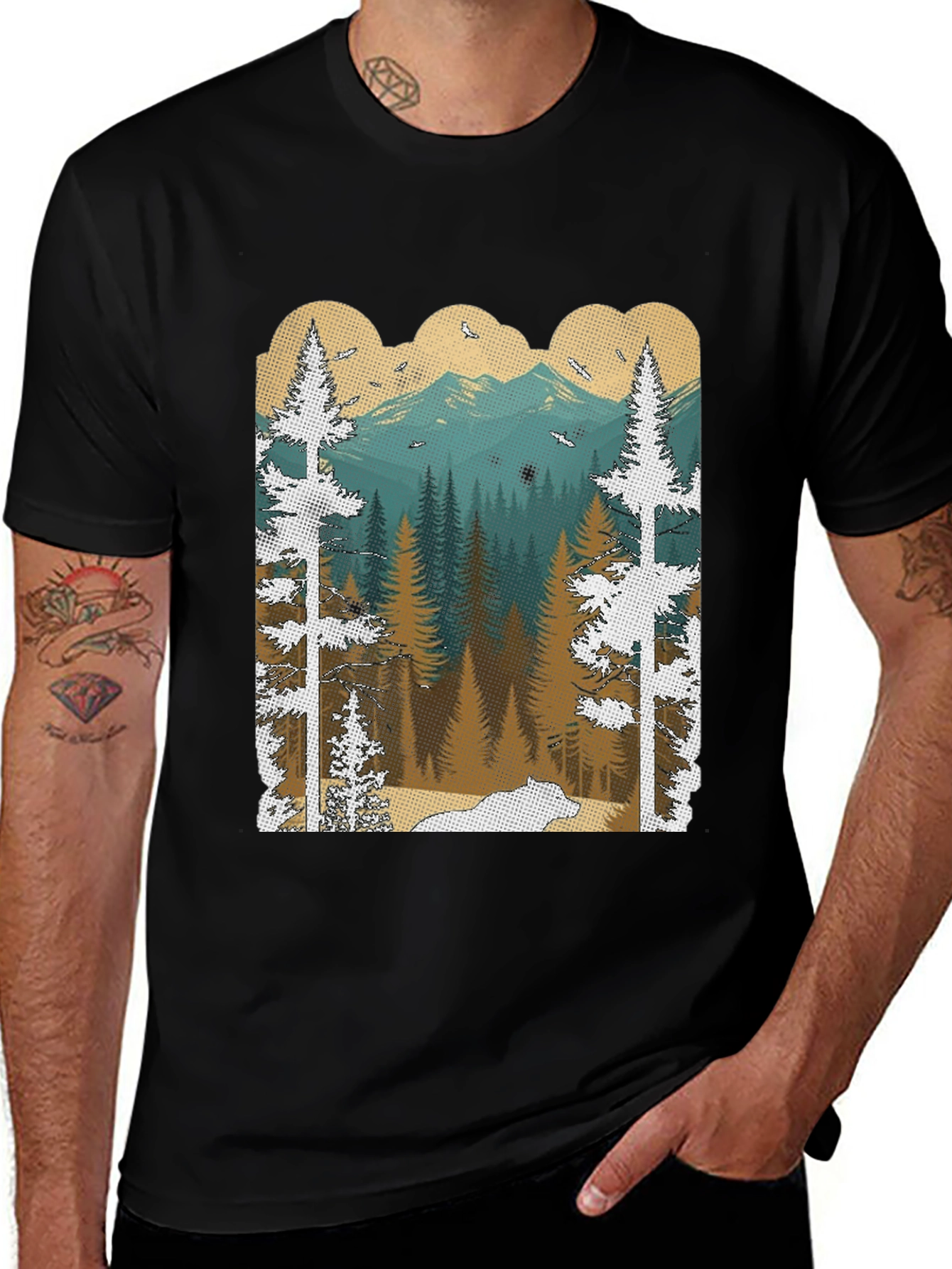 Nature Scene Graphic Tee | Men's Black T-Shirt