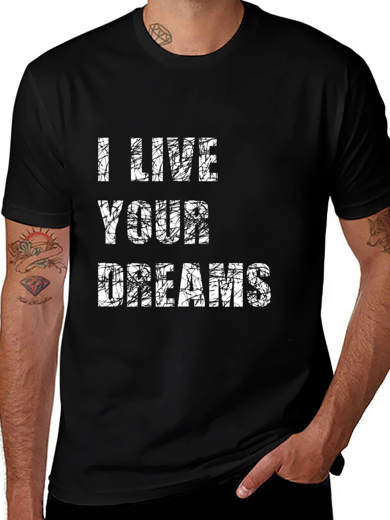 Variant 11 of I Live Your Dreams Graphic T-Shirt - Black Cotton Tee