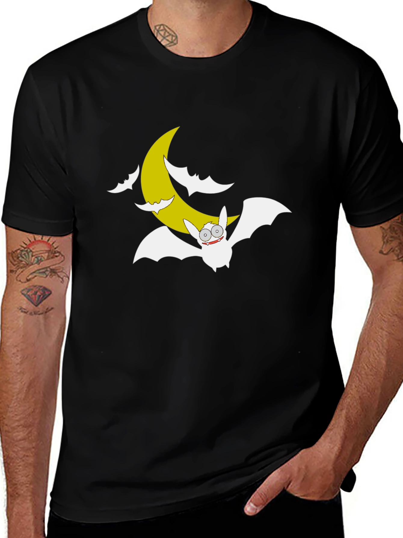 Variant 19 of Funny Bat & Moon Graphic Black T-Shirt