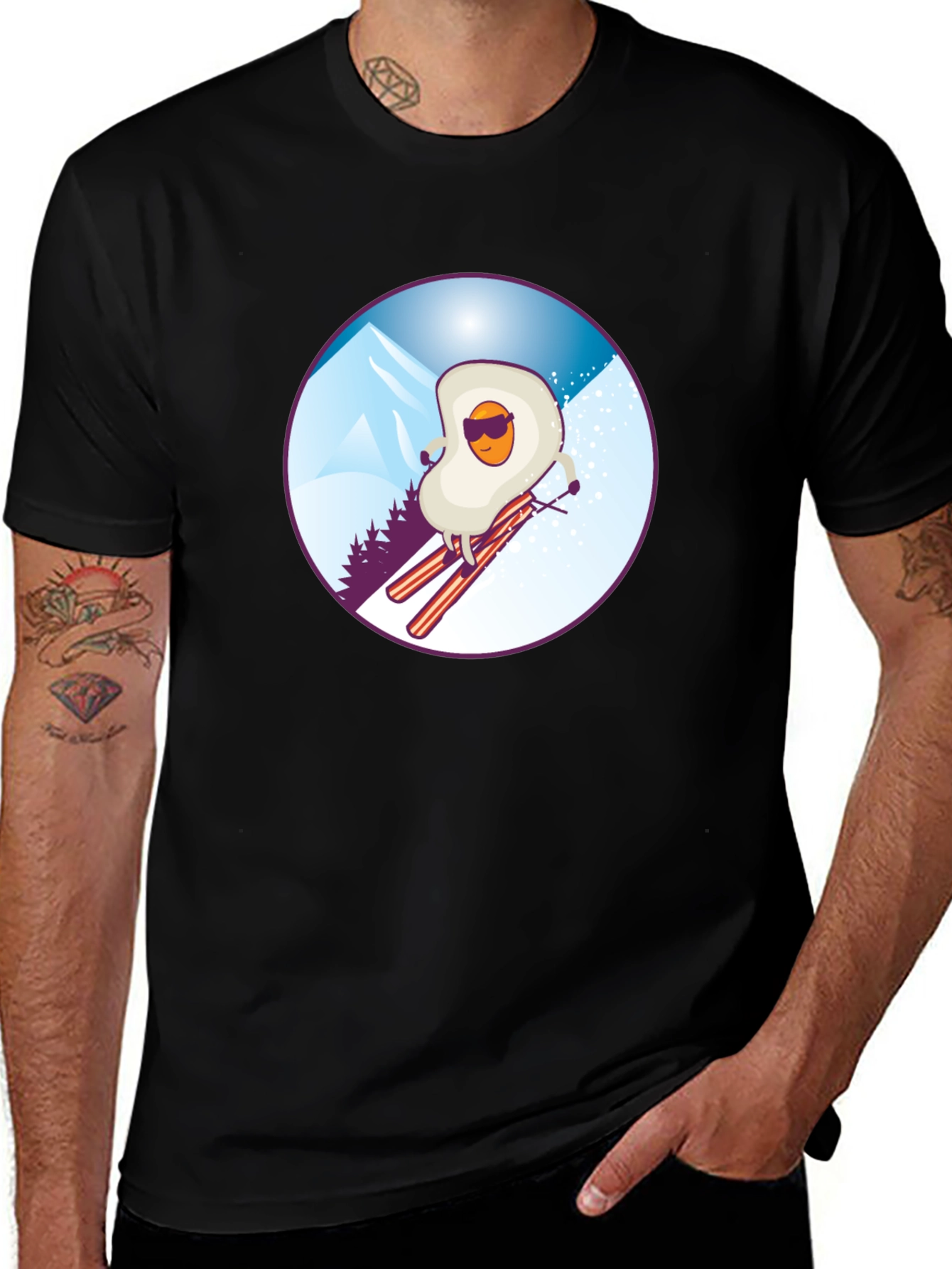 Black Funny Skiing Egg T-Shirt - Black main image