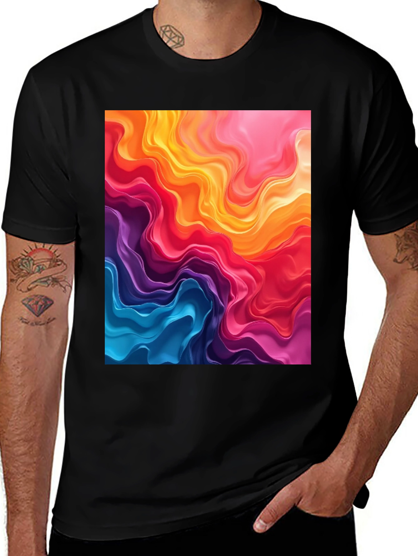 Variant 25 of Vibrant Abstract Swirls Graphic Black T-Shirt