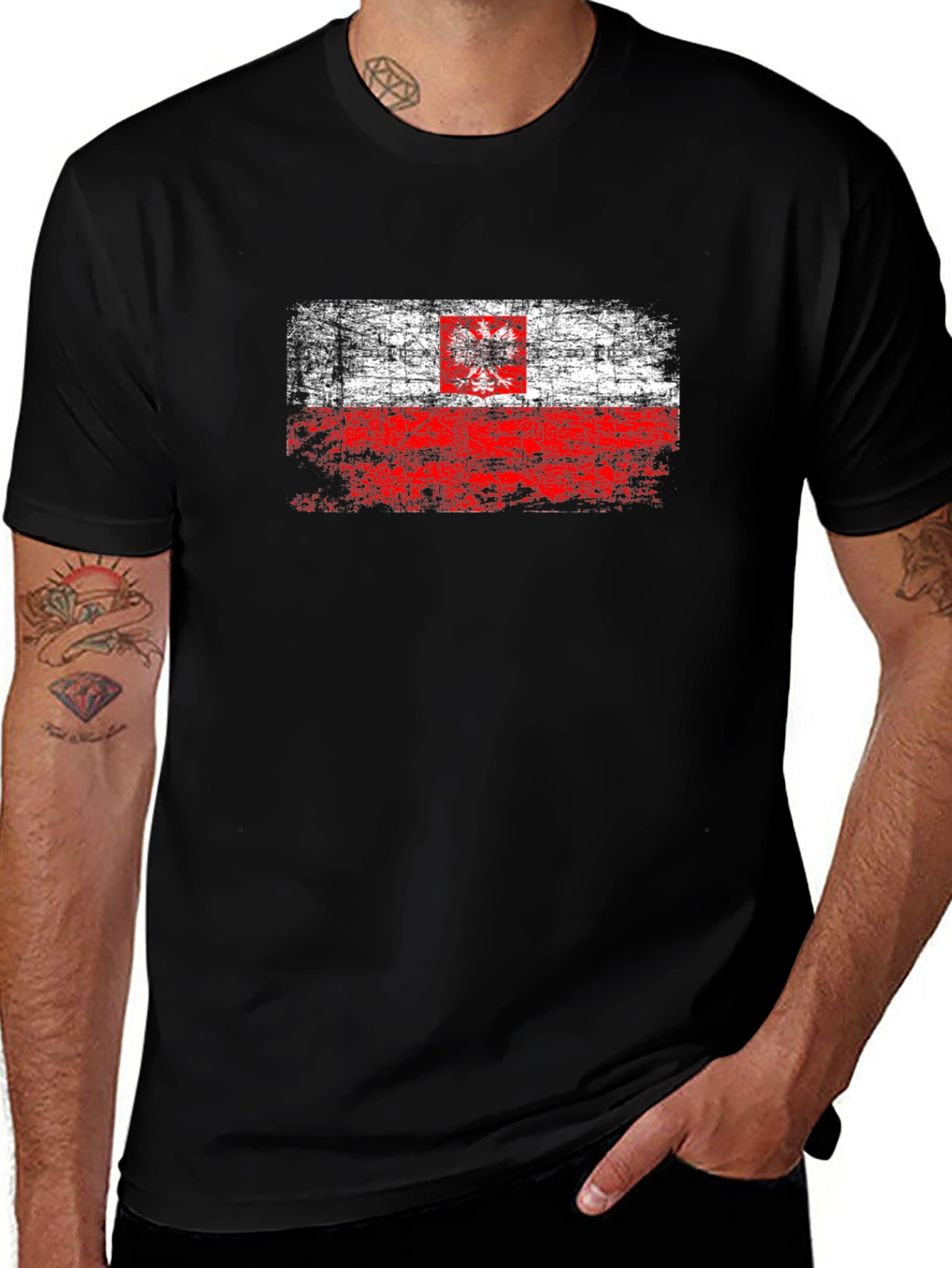 Distressed Poland Flag Graphic T-Shirt - Black