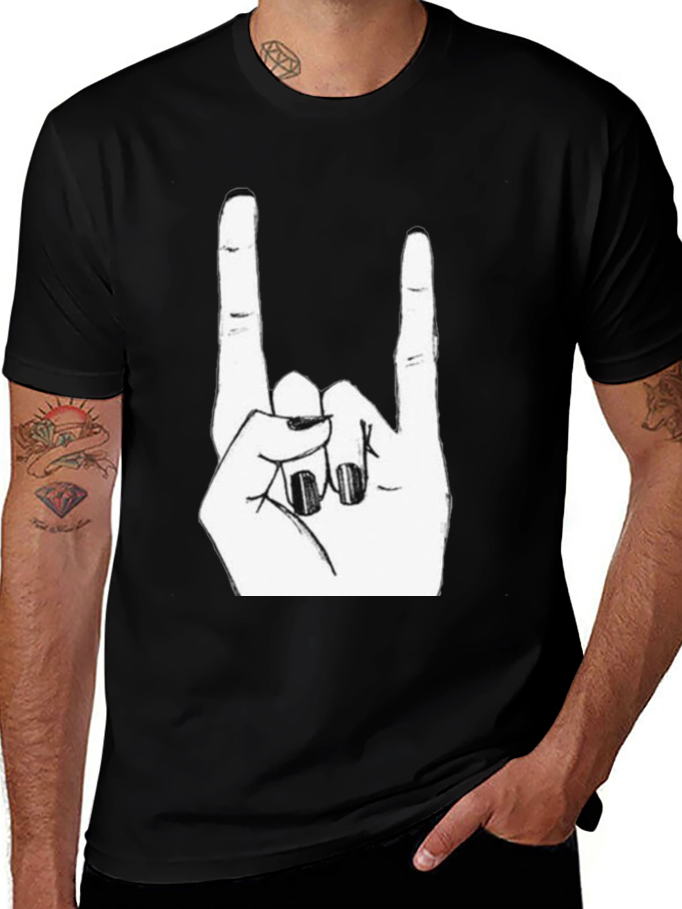 Variant 2 of Rock On! Black Graphic Tee - Hand Gesture