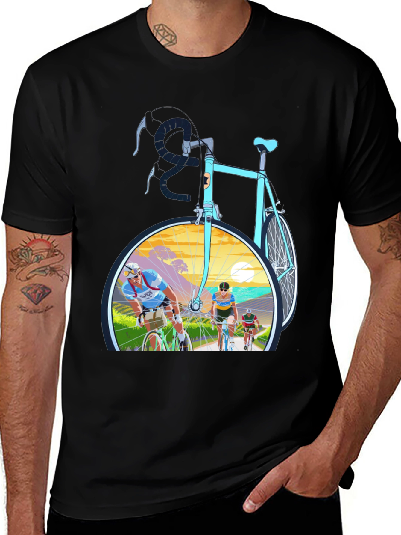 Variant 28 of Retro Cycling T-Shirt - Men's Black Graphic Tee