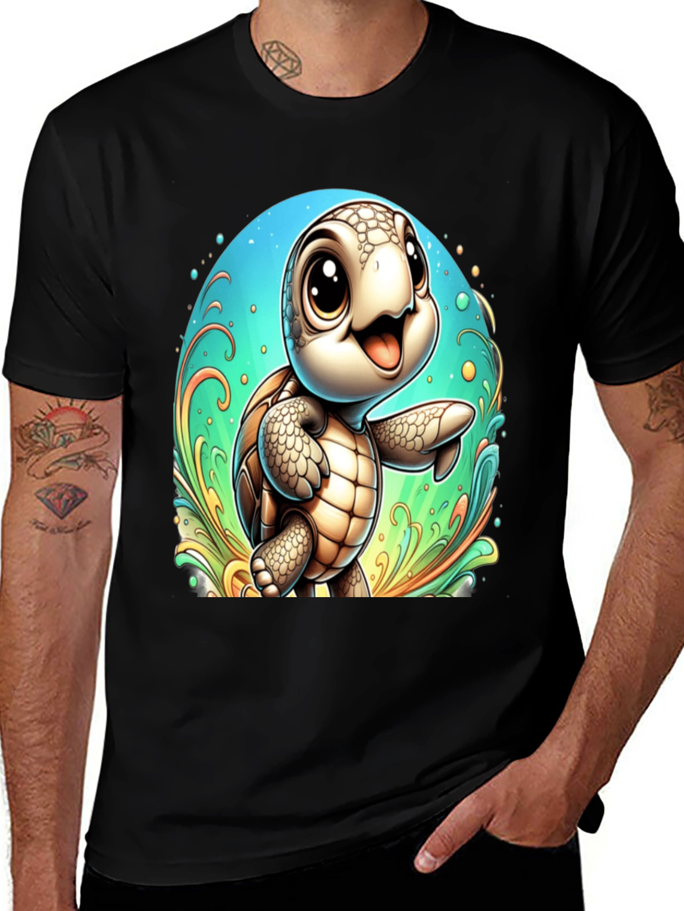 Variant 7 of Cute Turtle Graphic Tee - Soft Black T-Shirt