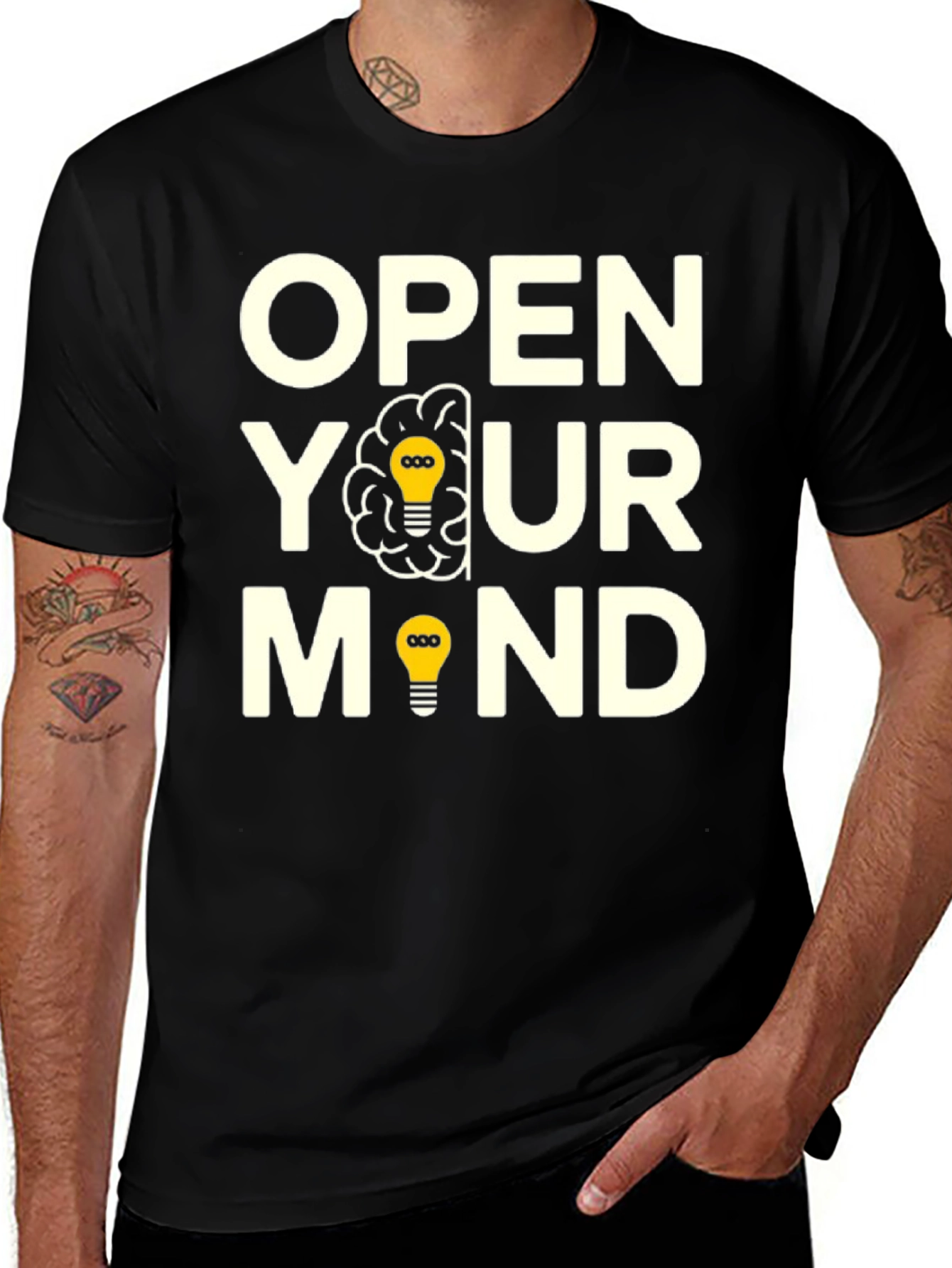 Black Open Your Mind Graphic T-Shirt - Creative Thinking Tee main image