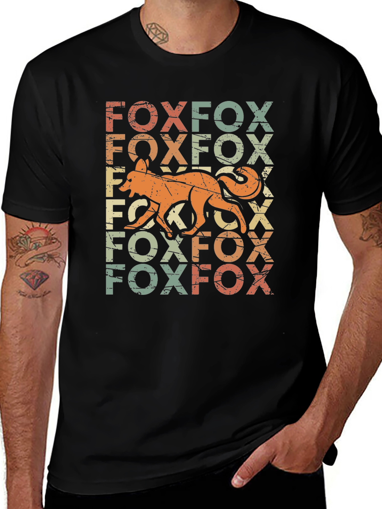 Variant 19 of Retro Fox Graphic Print Black T-Shirt