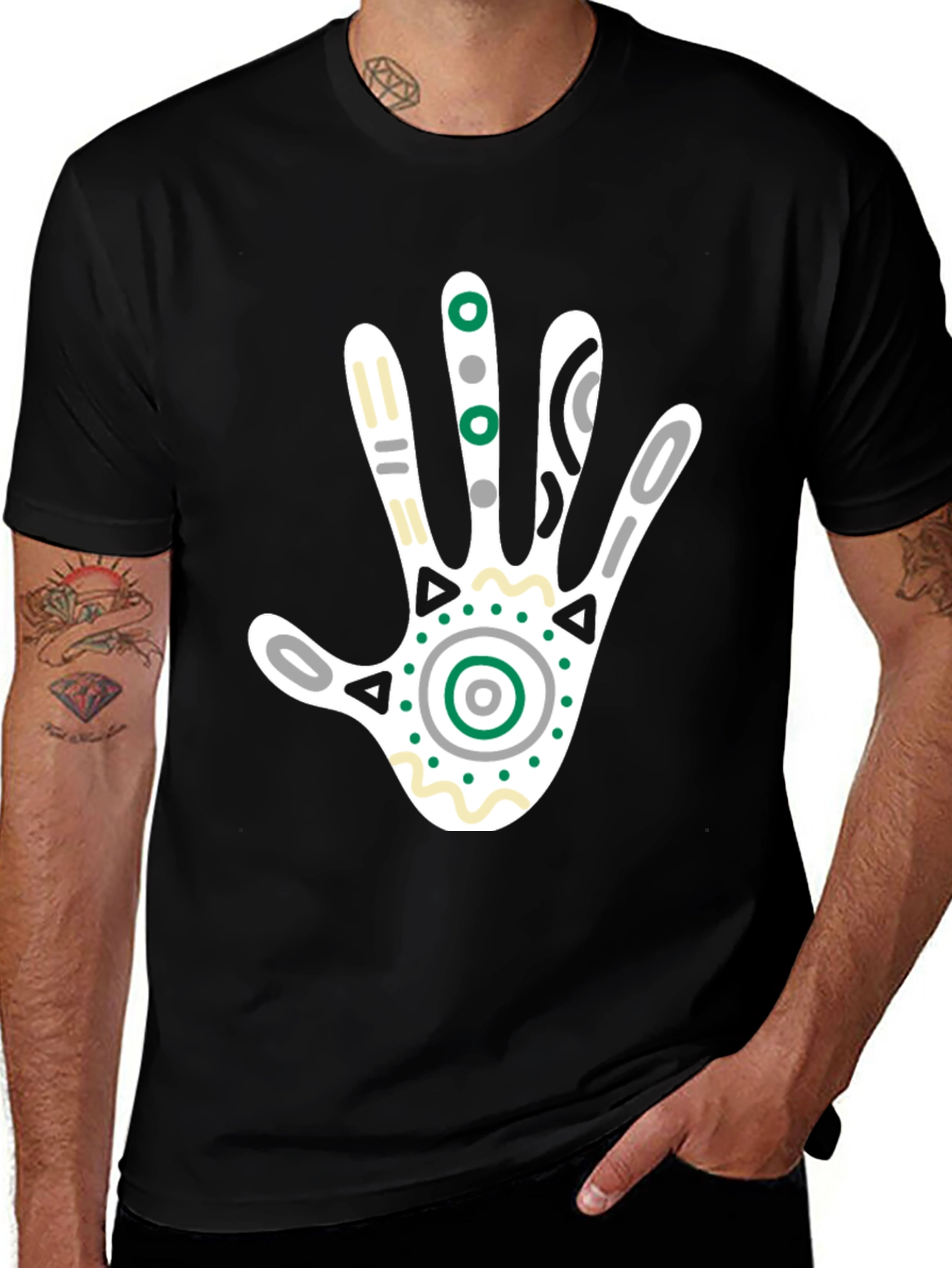 Variant 13 of Abstract Hand Print Graphic Tee - Black