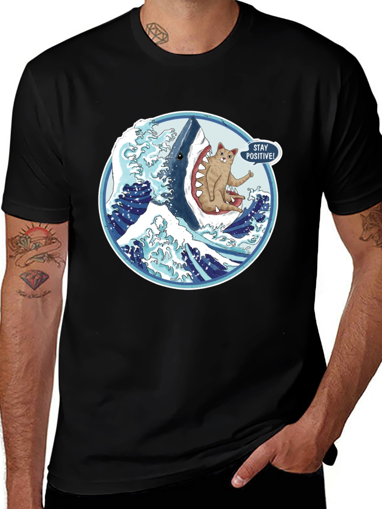 Variant 4 of Shark Cat T-Shirt - Stay Positive