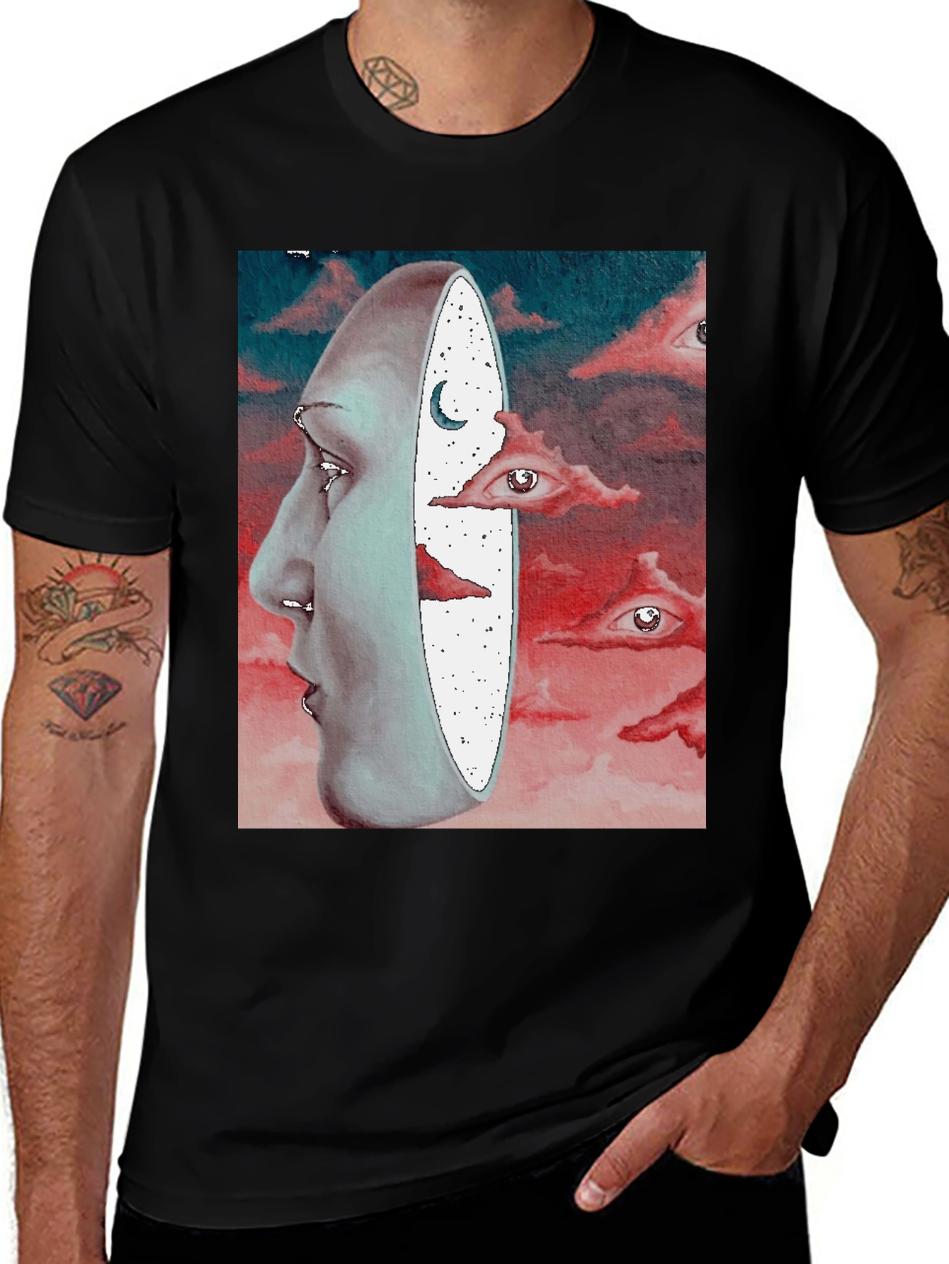 Variant 21 of Surreal Face and Dreamscape Black Graphic Tee