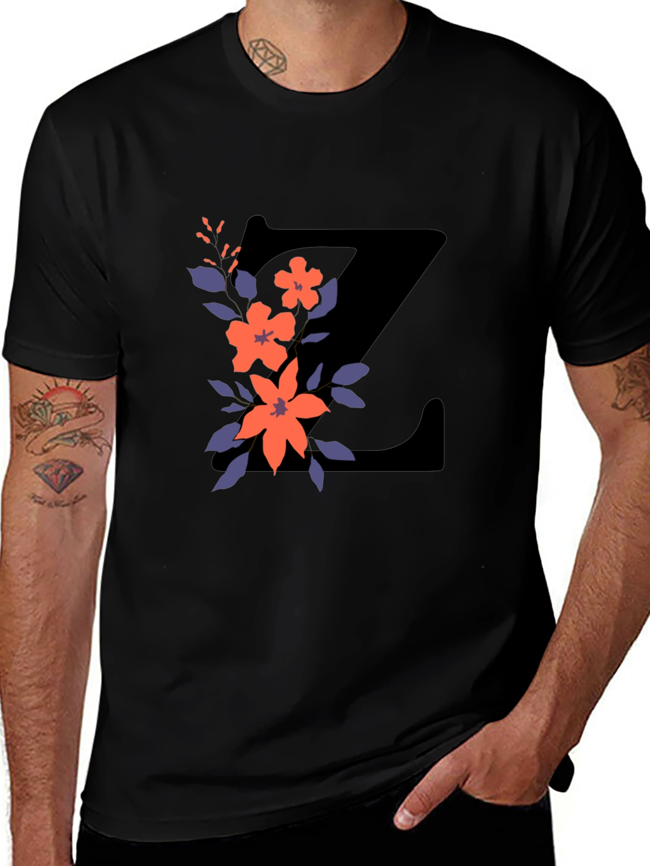 Black Floral Letter Z Black T-Shirt main image