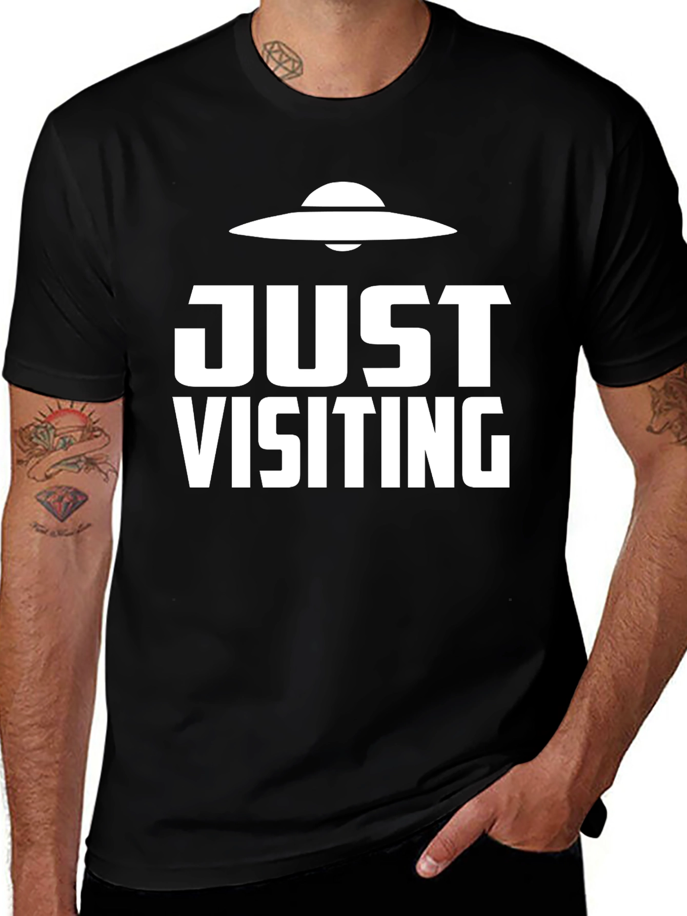 Just Visiting Alien UFO Graphic T-Shirt