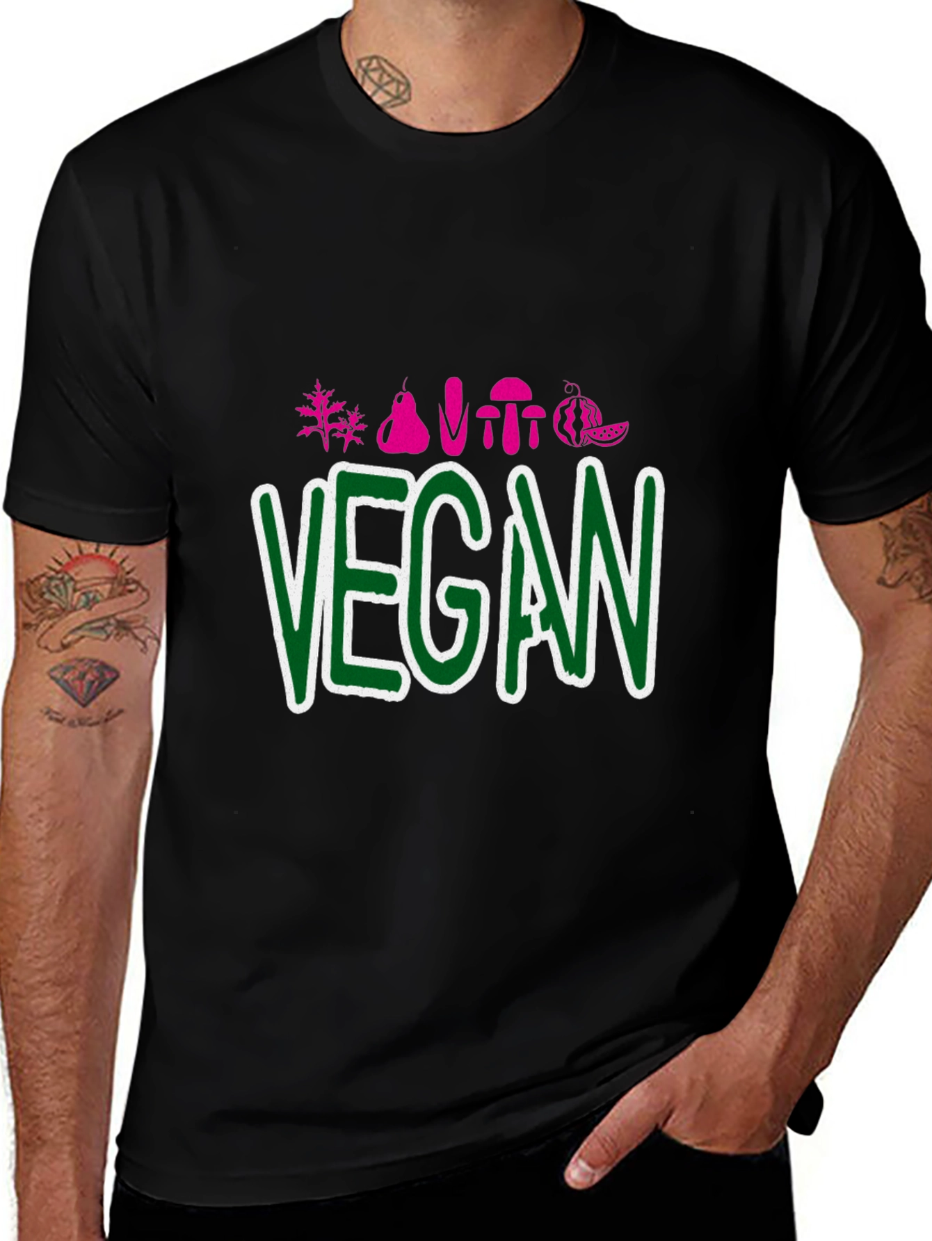 Variant 23 of Vegan Graphic Tee - Black Crew Neck T-Shirt
