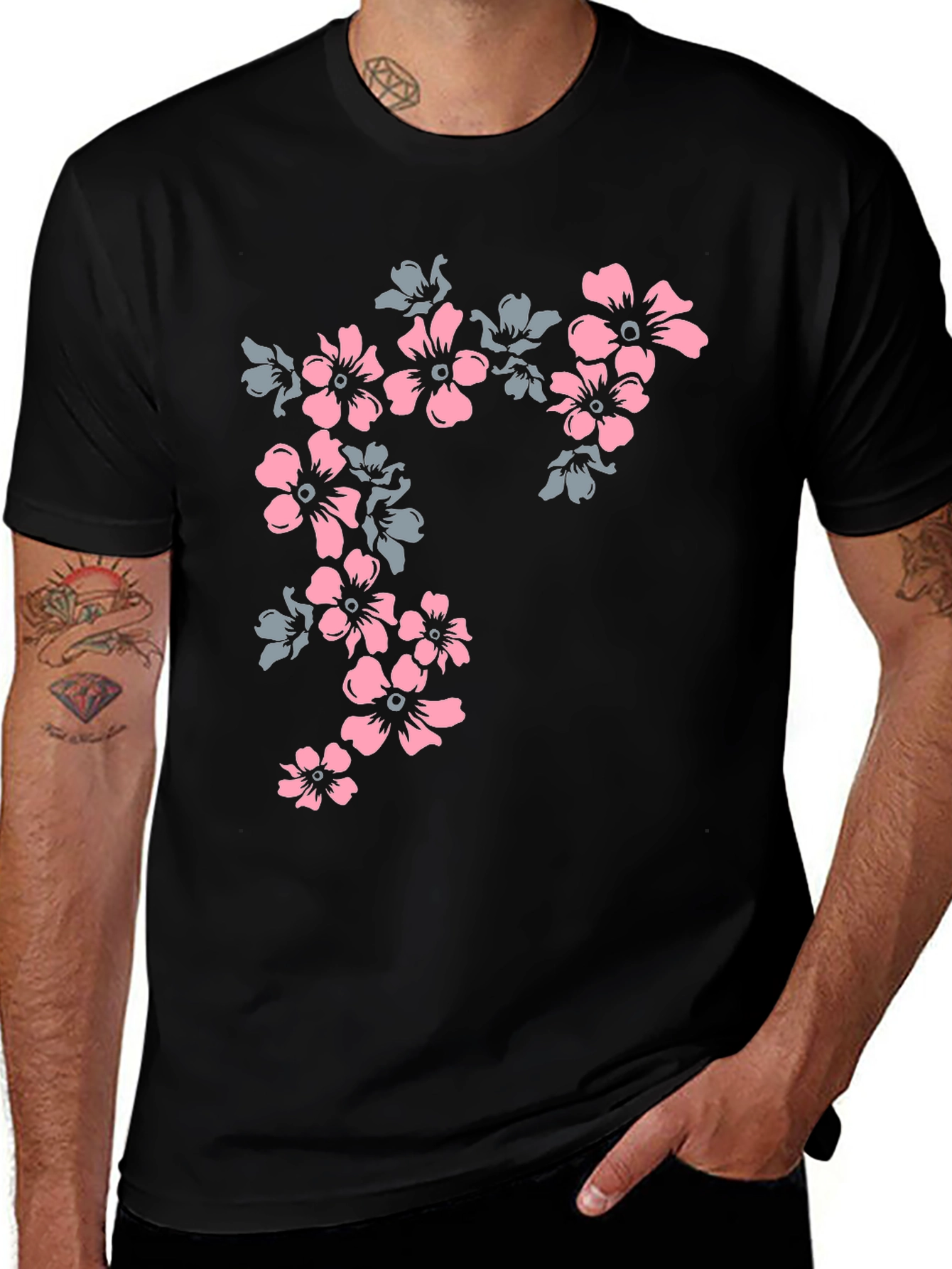 Variant 21 of Floral Print Tee - Black Casual T-Shirt
