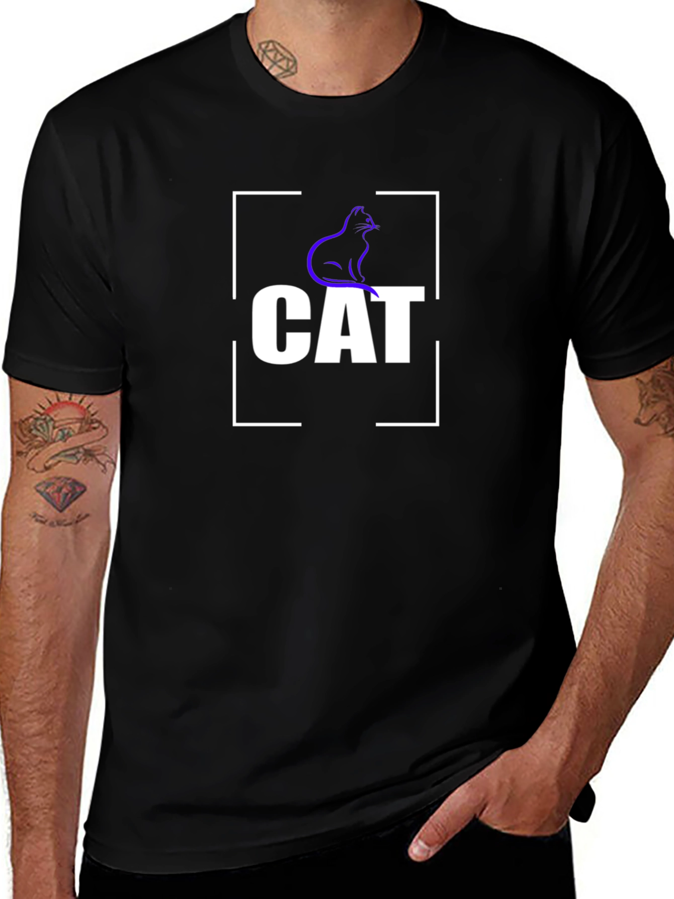 Variant 26 of Men's Black T-Shirt with Cat Graphic