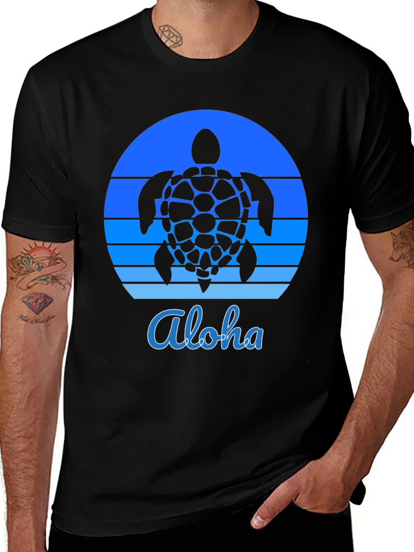 Variant 21 of Aloha Turtle Sunset Graphic Tee - Black