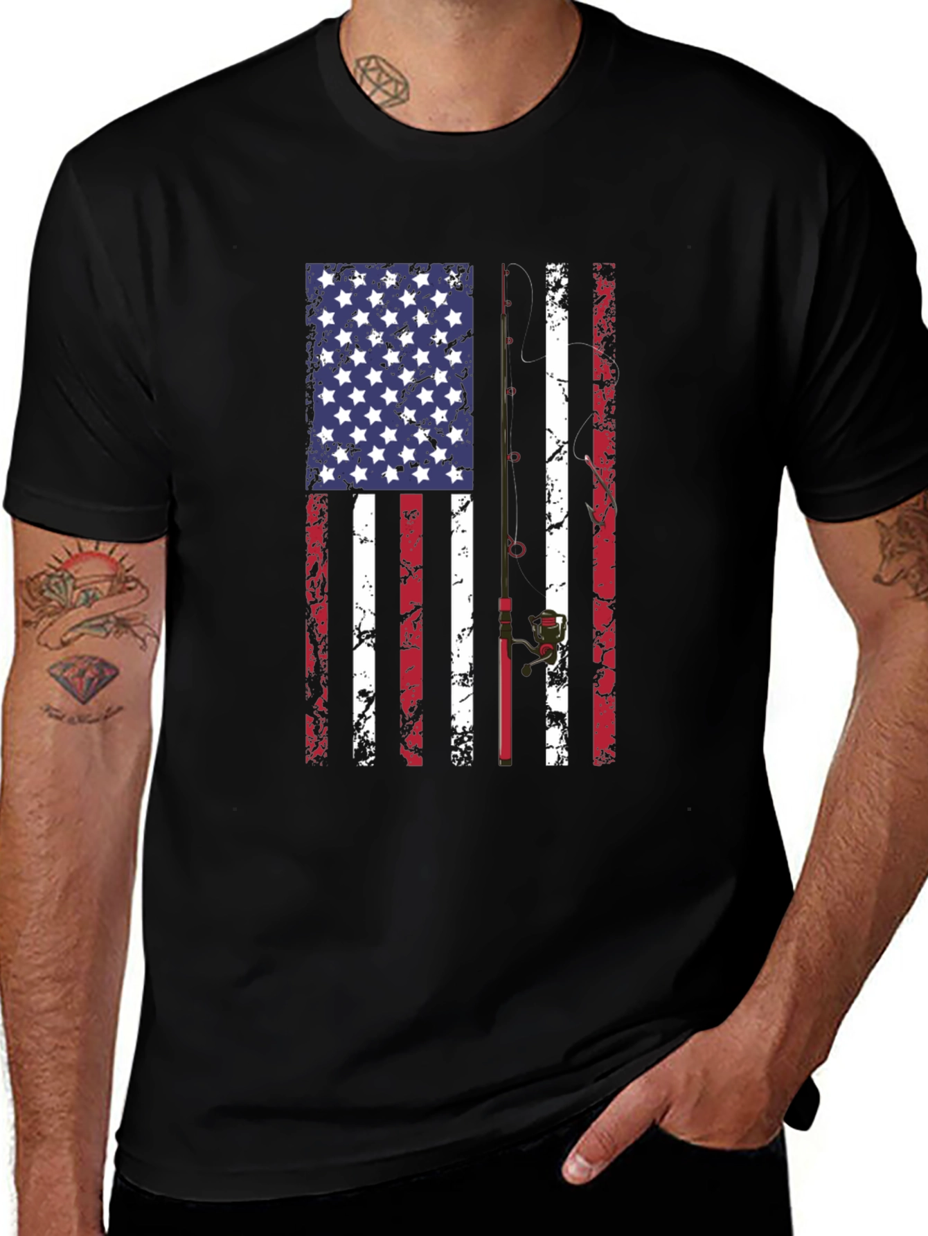 Variant 22 of American Flag Fishing Rod Graphic Tee