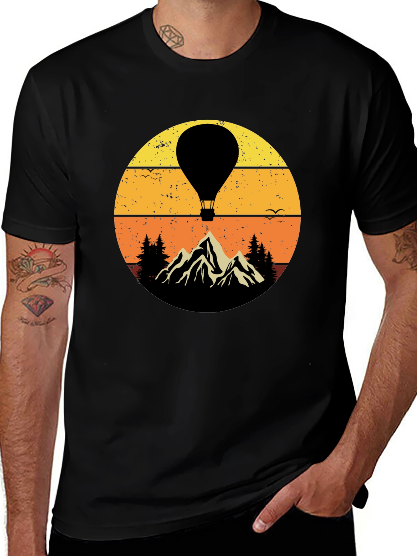 Variant 26 of Retro Hot Air Balloon Mountain Graphic T-Shirt