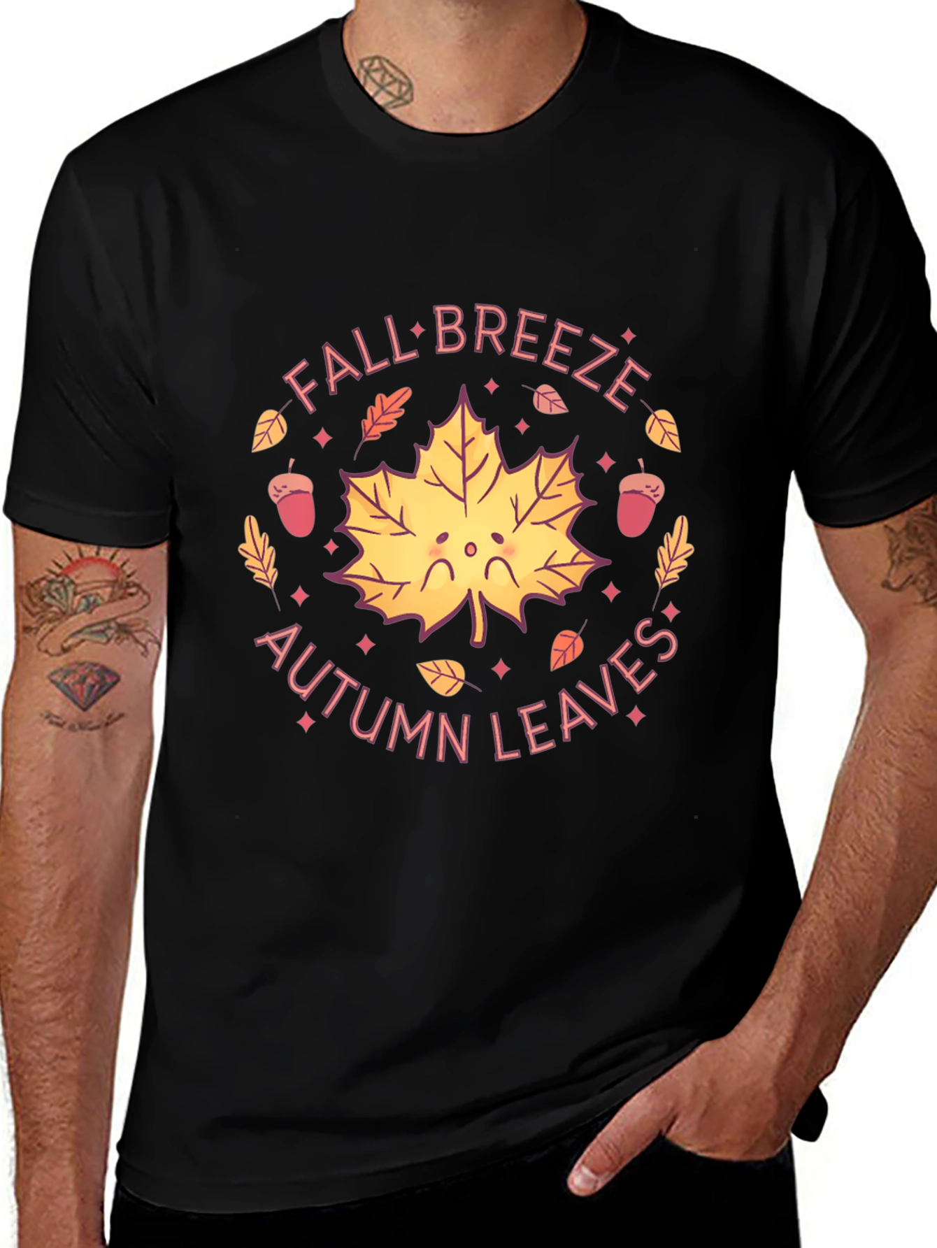 Black Fall Breeze Autumn Leaves Graphic T-Shirt main image