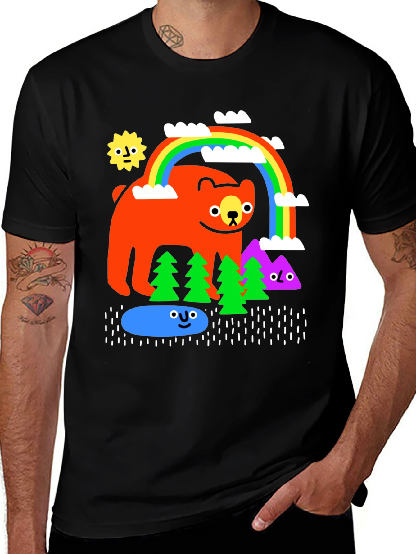 Variant 25 of Cartoon Bear Rainbow Graphic Tee