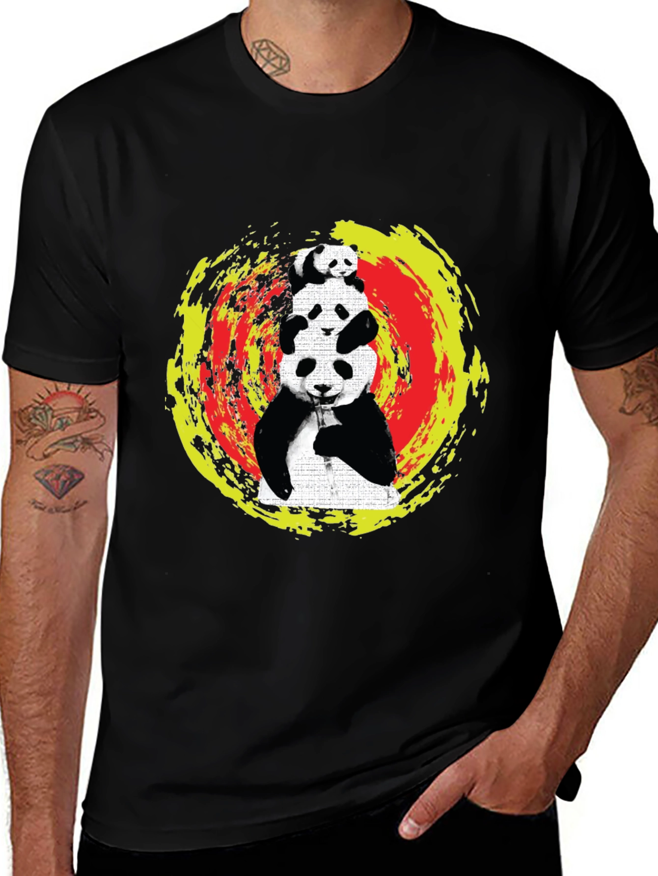 Variant 20 of Stacked Panda Graphic Tee - Black Cotton Blend