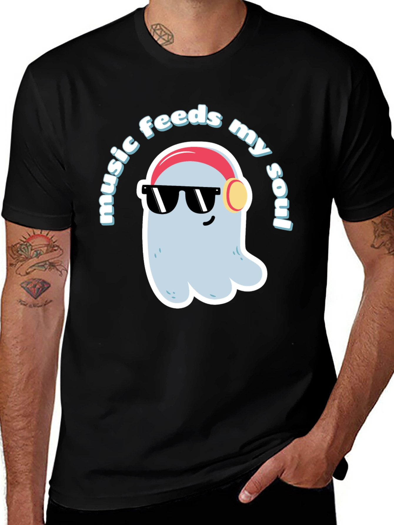 Variant 28 of Music Feeds My Soul T-Shirt - Cool Ghost Design