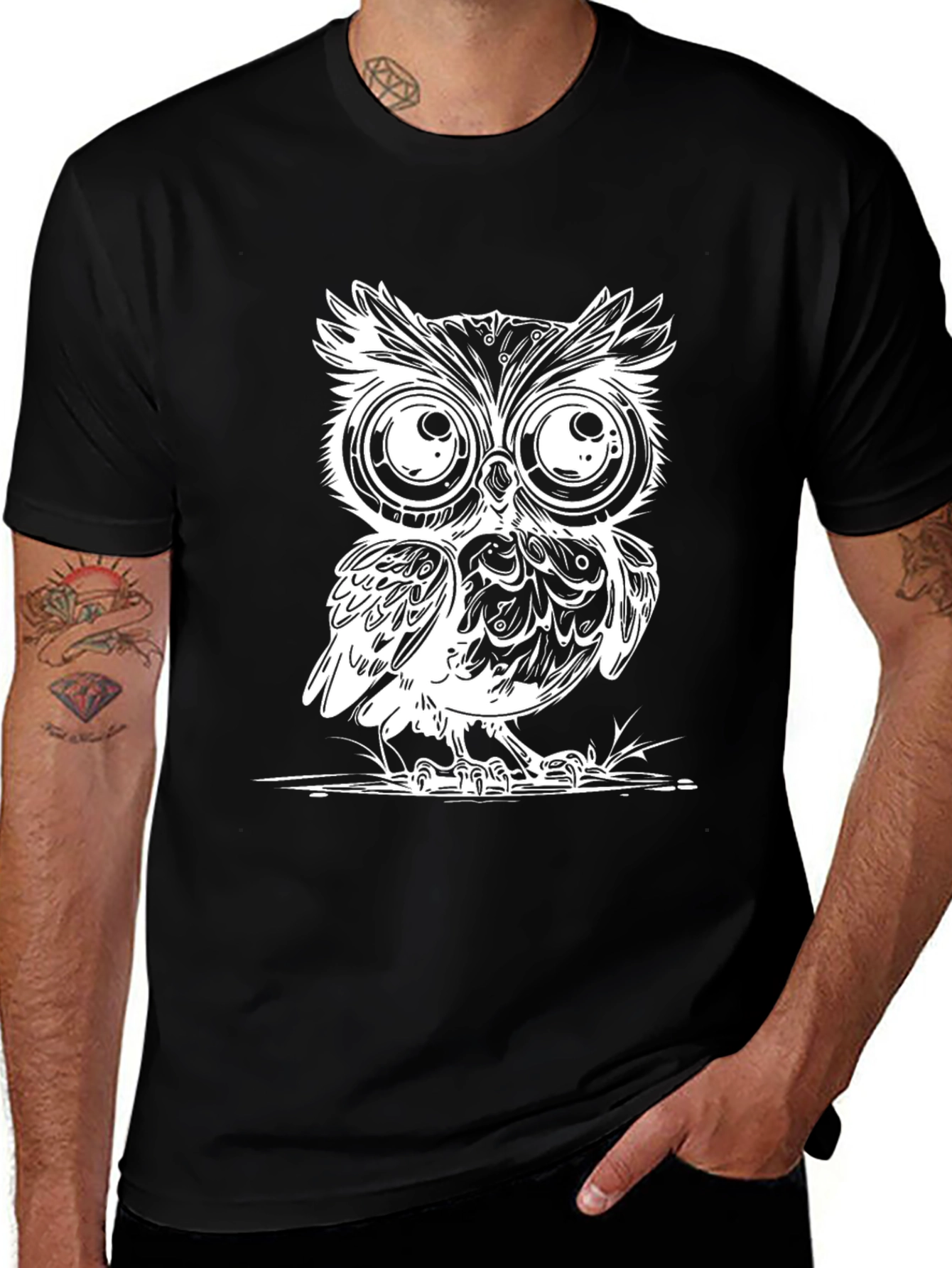 Variant 9 of Owl Graphic Print Black T-Shirt