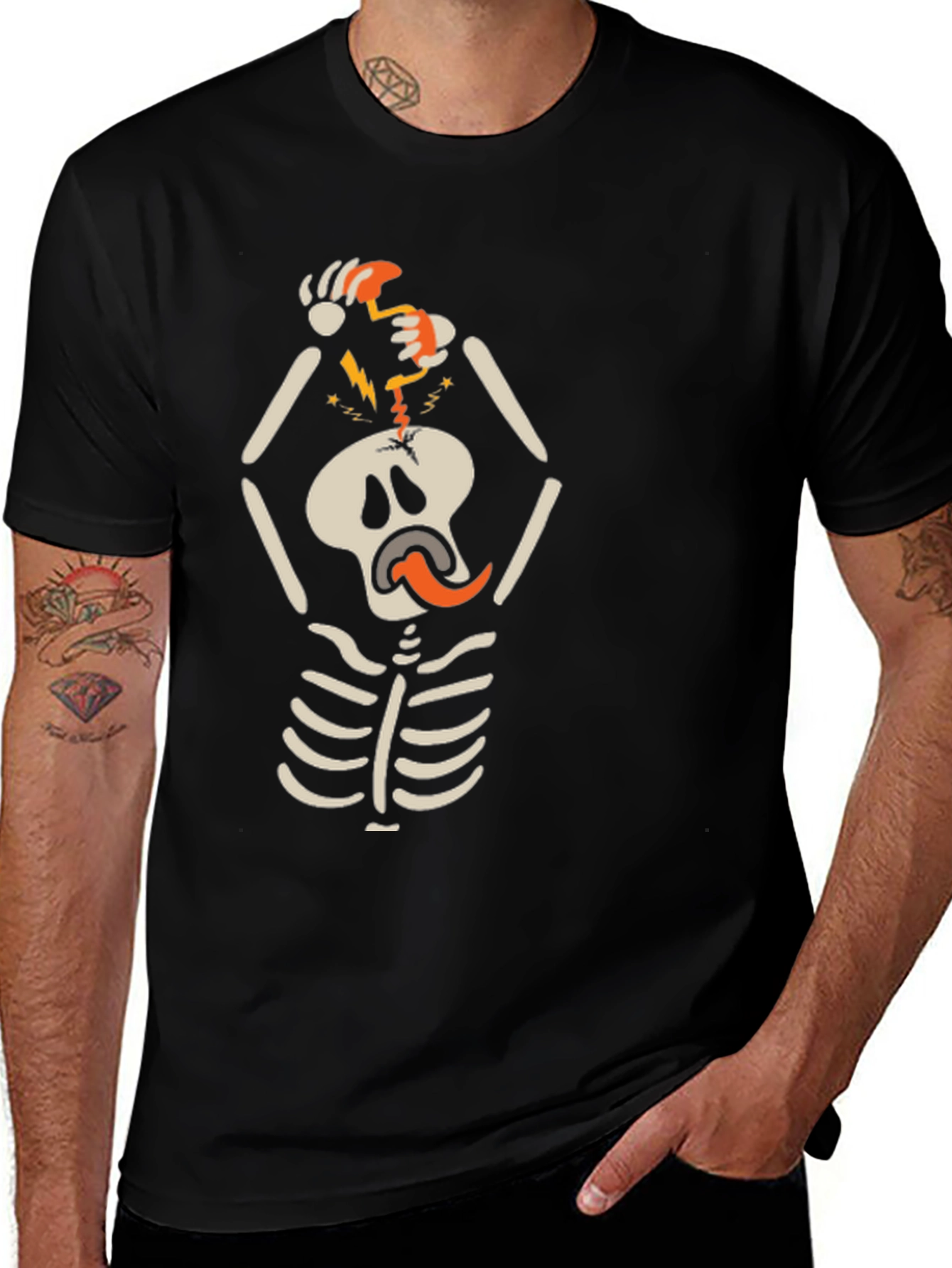 Variant 14 of Skeleton Brain Zap Graphic Tee - Cool Style