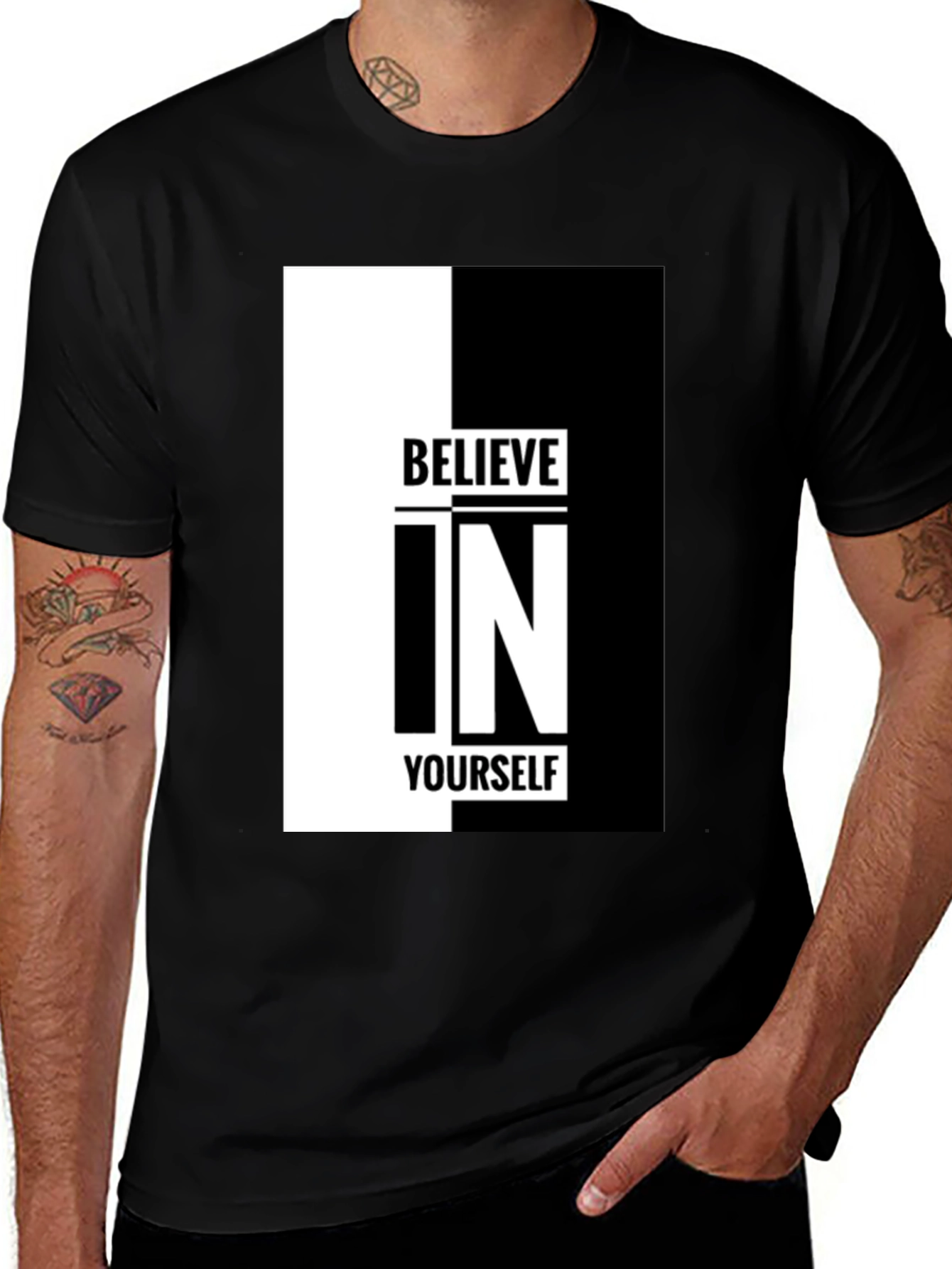 Variant 16 of Believe In Yourself T-Shirt - Black and White Graphic Tee