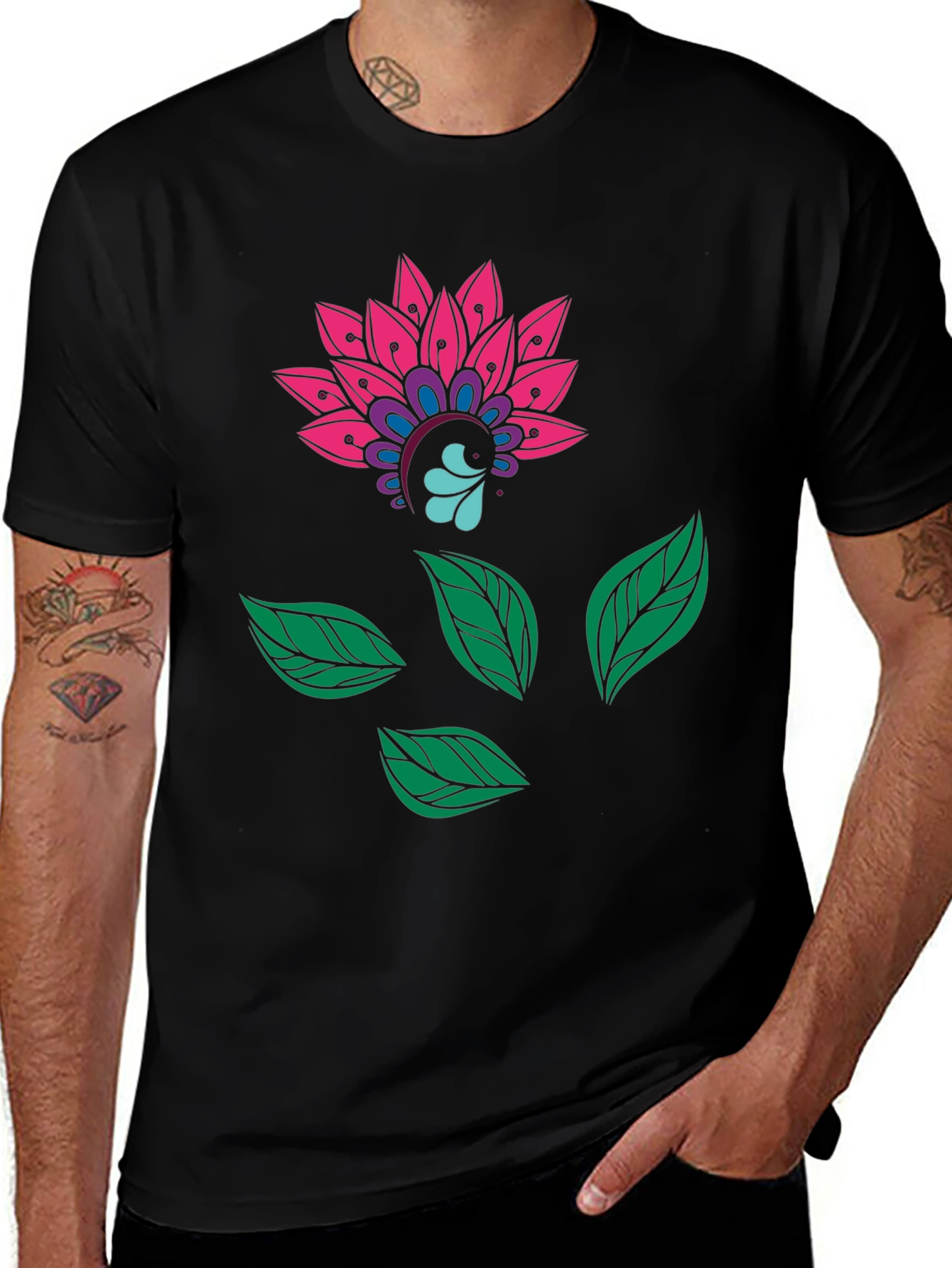 Variant 28 of Floral Mandala Print Black Tee