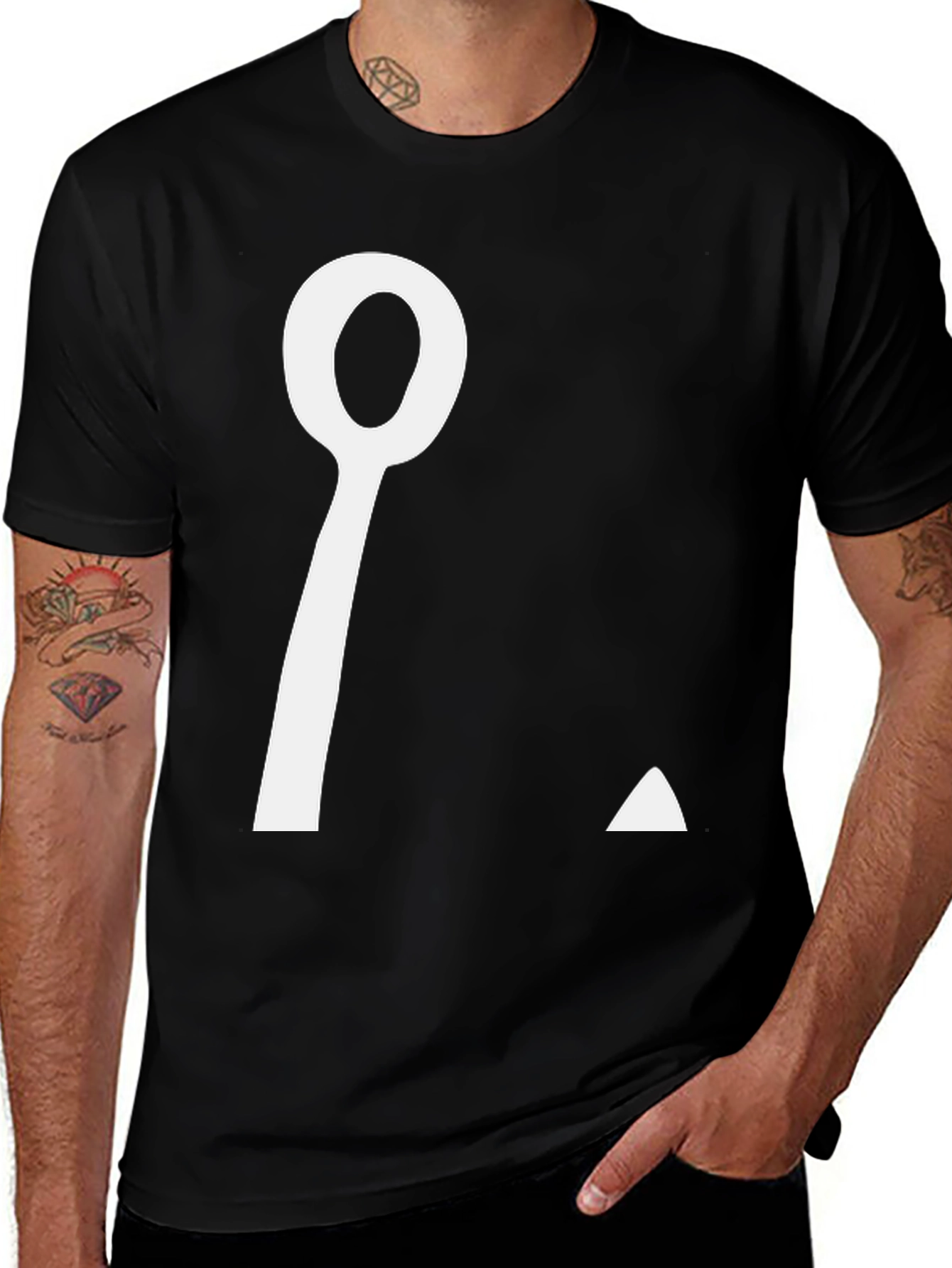 Black T-Shirt with Abstract Spoon Graphic