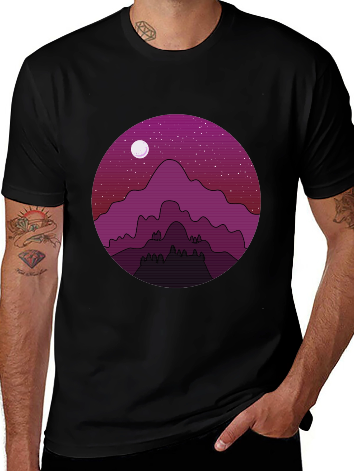 Night Mountain Scene Graphic Tee