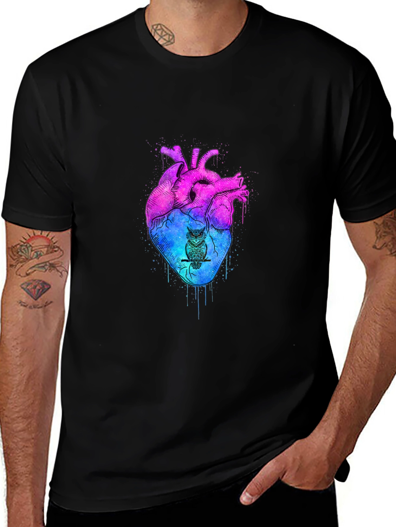 Variant 13 of Artistic Heart & Owl Graphic Tee - Unique Design
